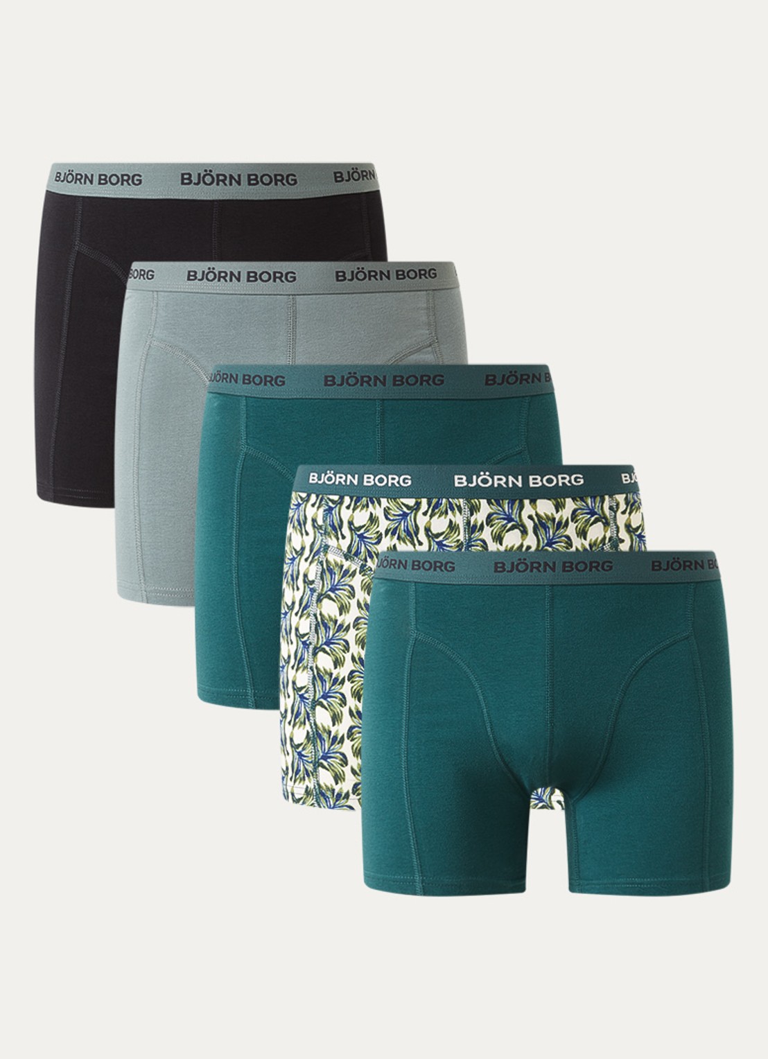 Björn Borg Boxershorts met logoband in 5-pack - voorkant 3 donkergroen