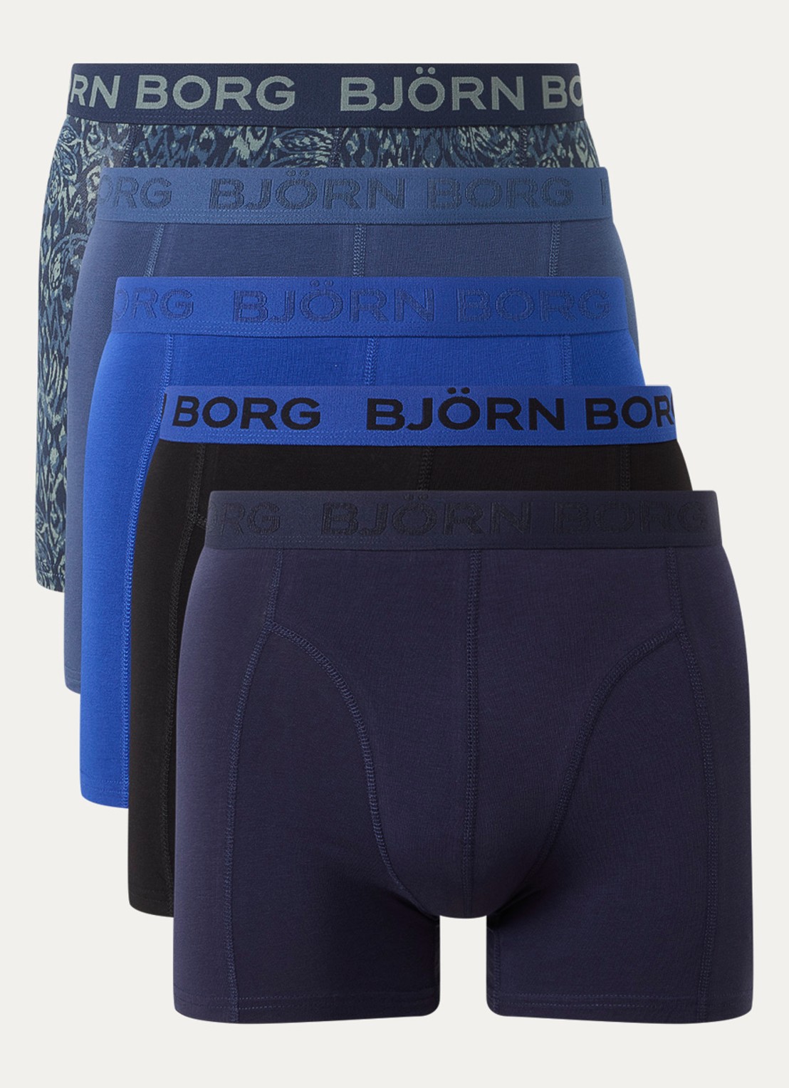 Björn Borg Boxershorts met logoband in 5-pack - voorkant 3 donkerblauw