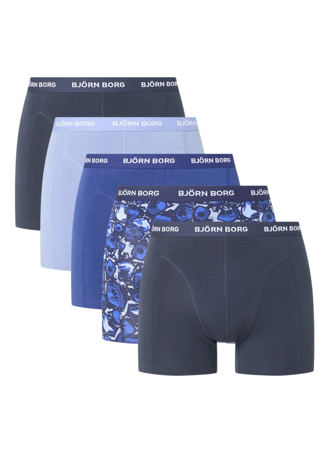 Björn Borg Boxershorts met logoband in 5-pack - voorkant donkerblauw