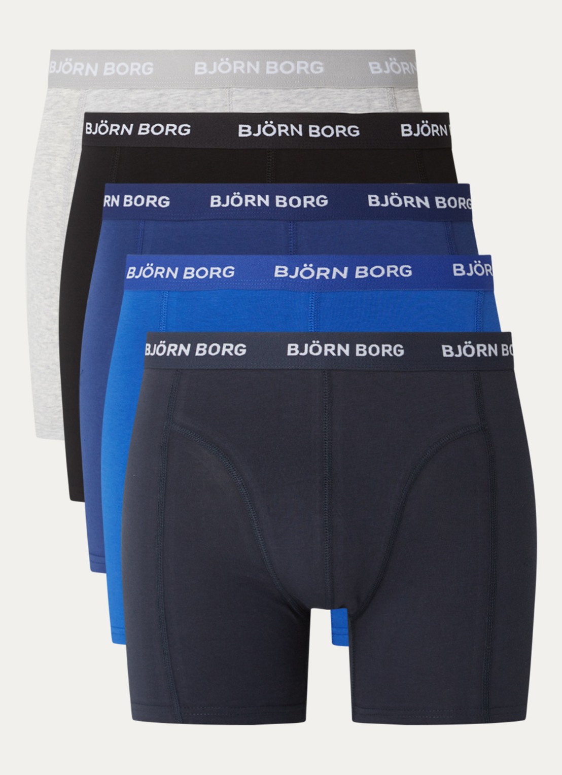 Björn Borg Boxershorts met logoband in 5-pack - voorkant 2 donkerblauw
