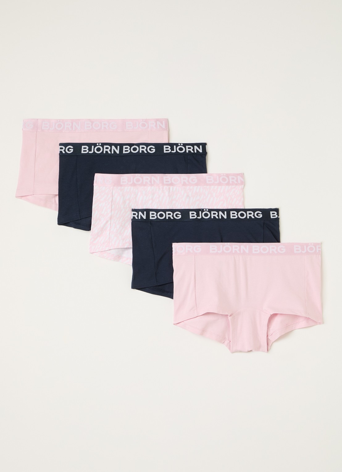 Björn Borg Boxershorts met logoband in 5-pack - voorkant roze