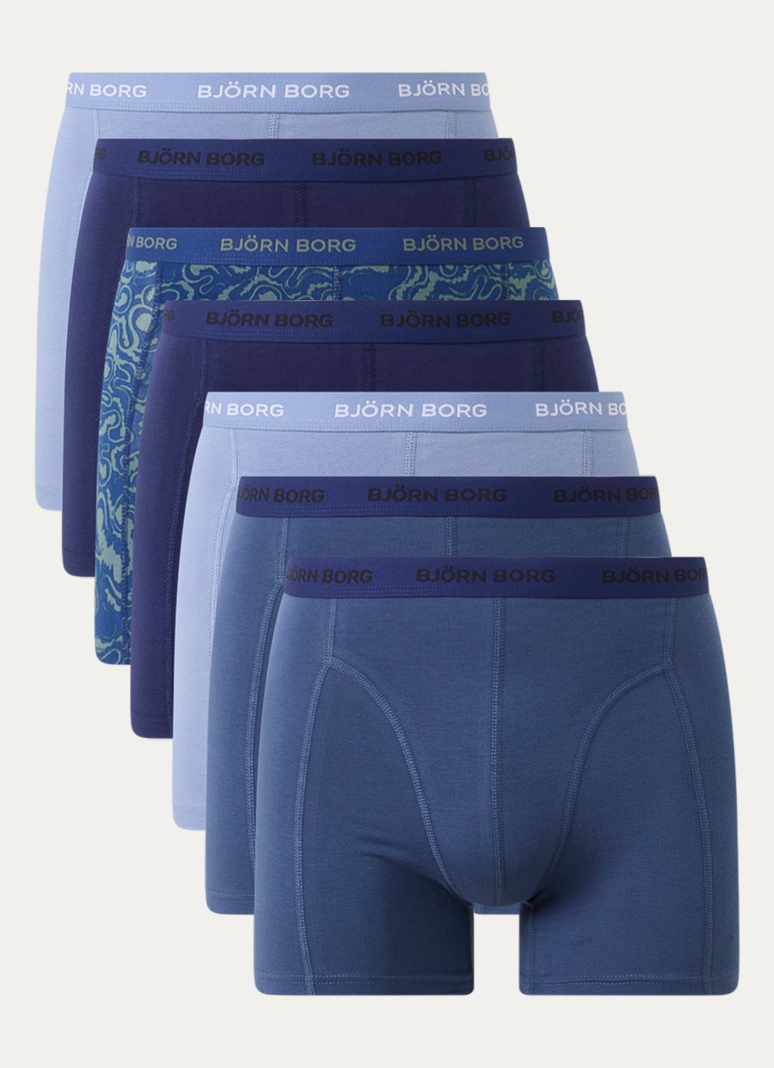 Björn Borg Boxershorts met logoband in 7-pack - voorkant blauw