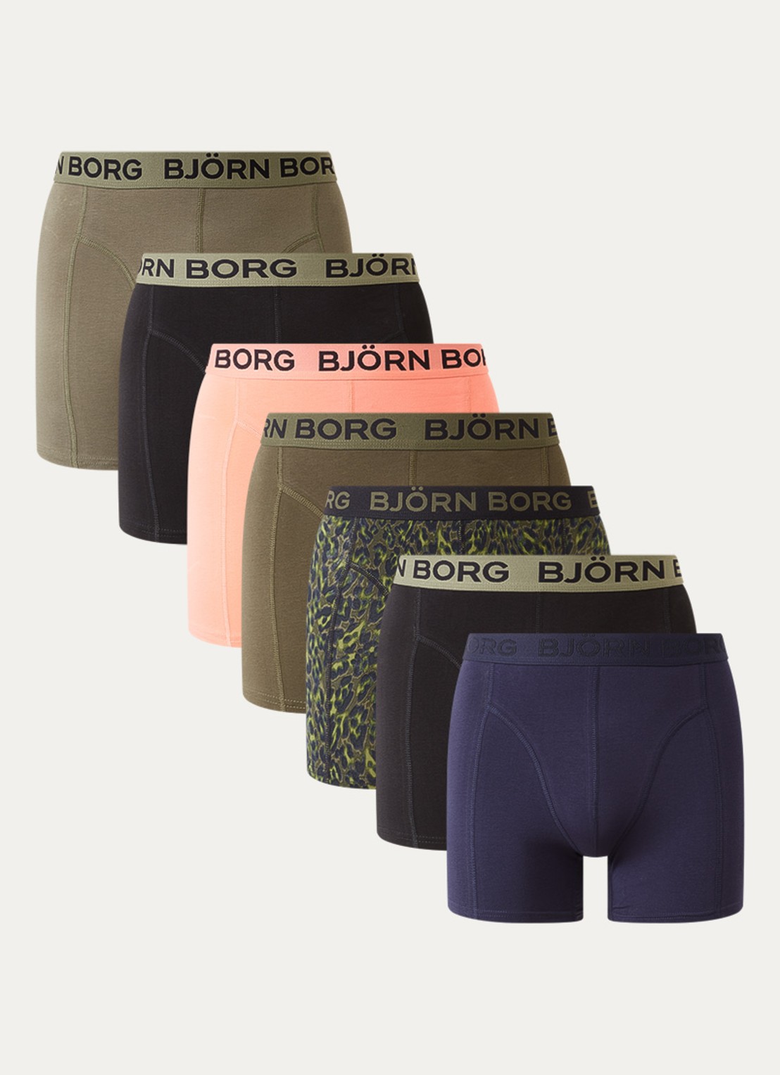 Björn Borg Boxershorts met logoband in 7-pack - voorkant 3 zwart