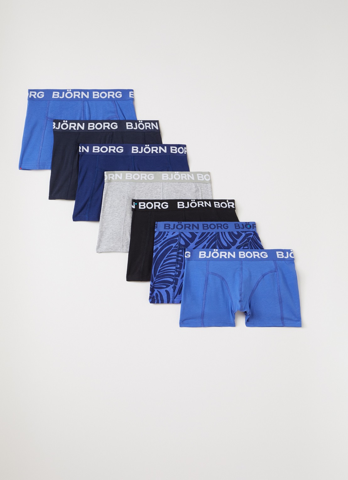 Björn Borg Boxershorts met logoband in 7-pack - voorkant kobaltblauw