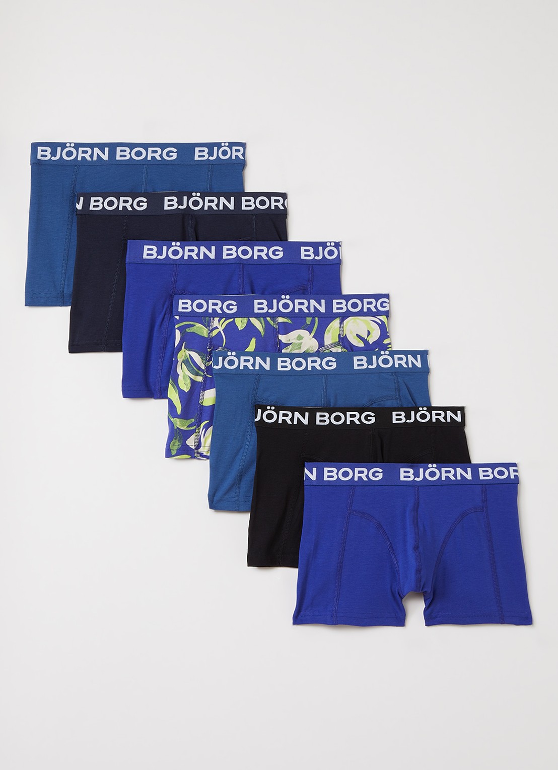 Björn Borg Boxershorts met logoband in 7-pack - voorkant indigo