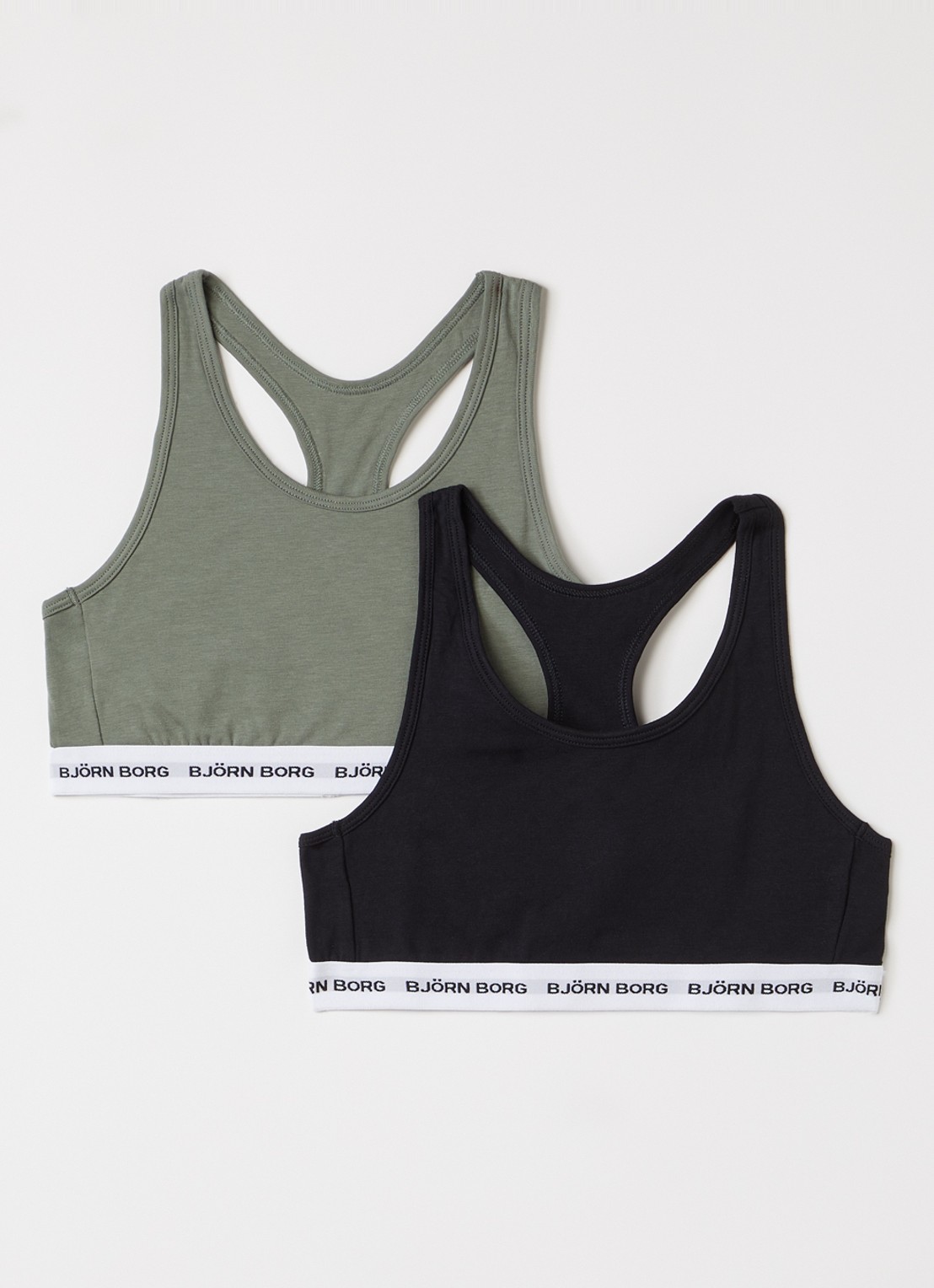 Björn Borg Bralette met logoband in 2-pack - voorkant legergroen