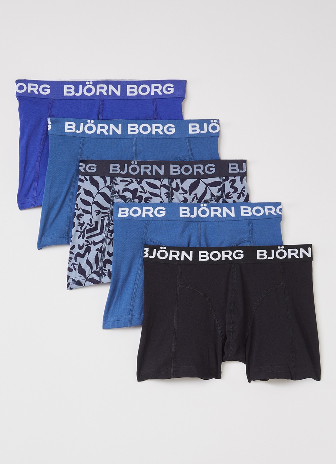 Björn Borg Cotton Stretch boxershorts met logoband in 3-pack - voorkant blauw