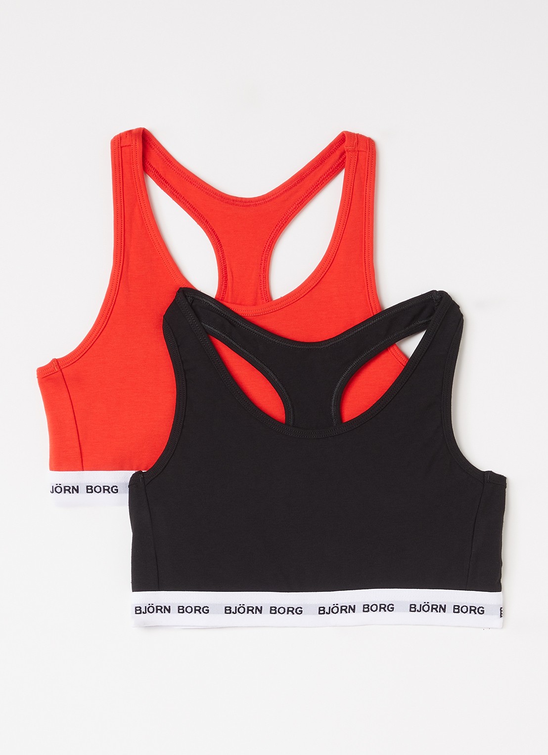 Björn Borg Cotton Stretch bralette met logoband in 2-pack - voorkant multicolor