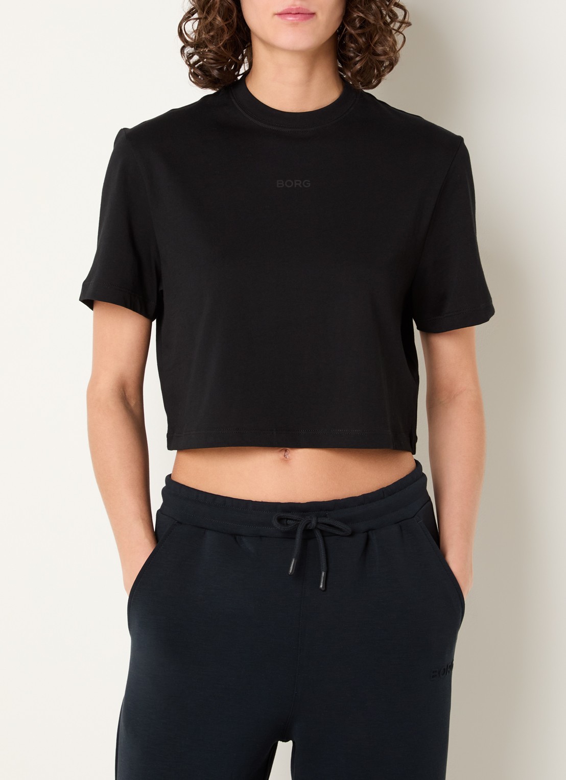 Björn Borg Cropped T-shirt met logoprint - detail zwart
