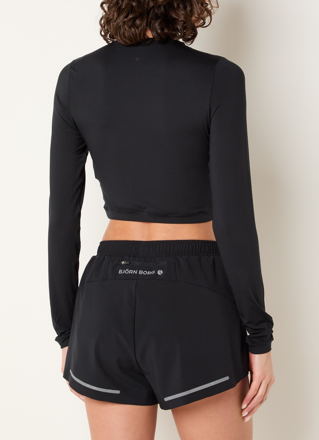 Björn Borg Cropped trainings longsleeve met logo  - achterkant 4 zwart