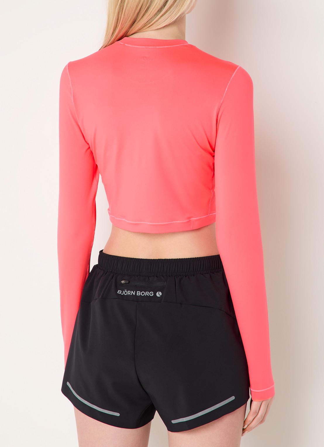 Björn Borg Cropped trainings longsleeve met logo  - achterkant roze