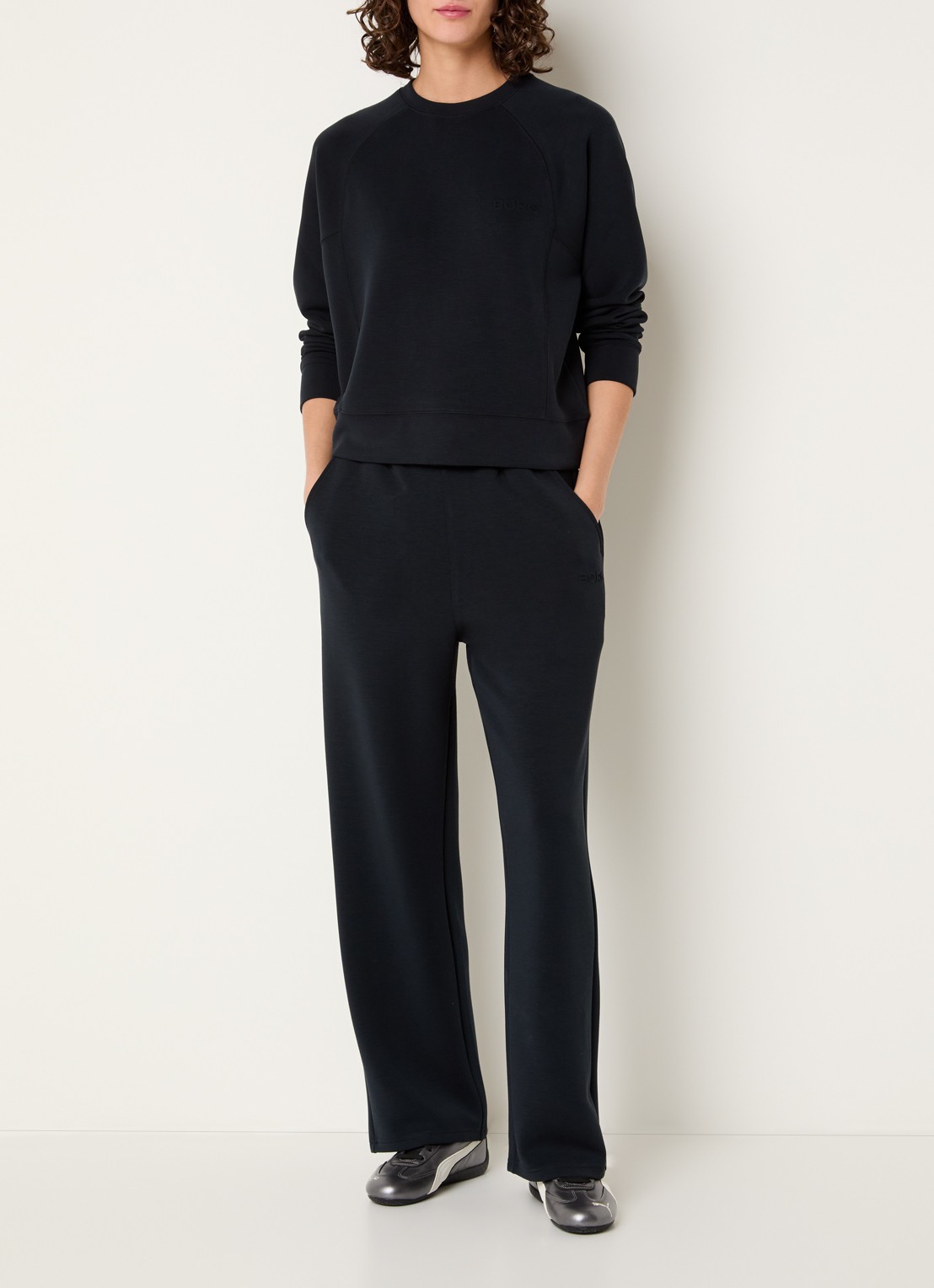 Björn Borg High waist straight fit joggingbroek met logo en steekzakken - voorkant 2 zwart