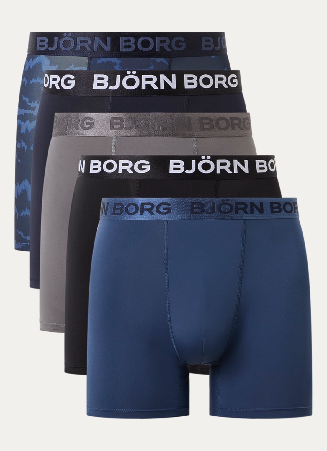 Björn Borg Sports Boxershorts met logoband in 5-pack - voorkant 3 blauw