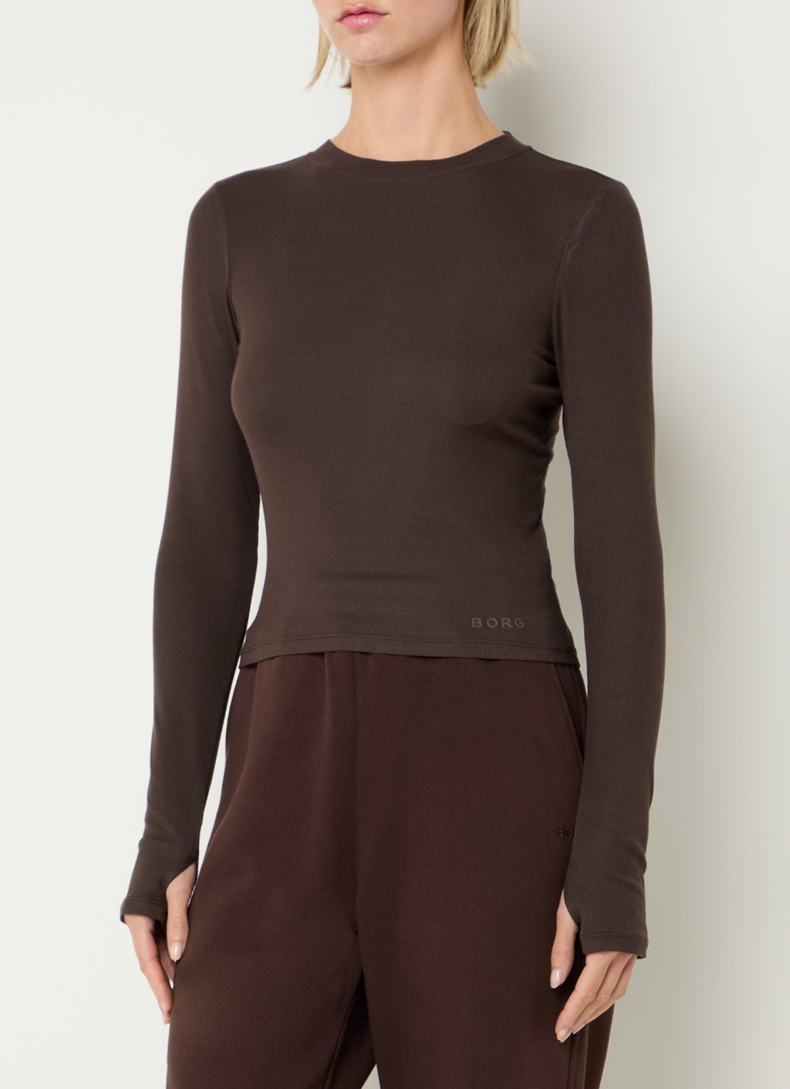 Björn Borg Studio cropped trainings longsleeve met logo - detail 3 bruin