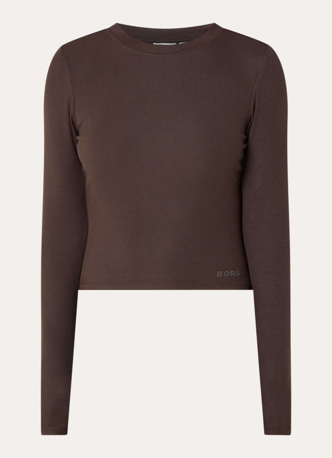Björn Borg Studio cropped trainings longsleeve met logo - voorkant bruin