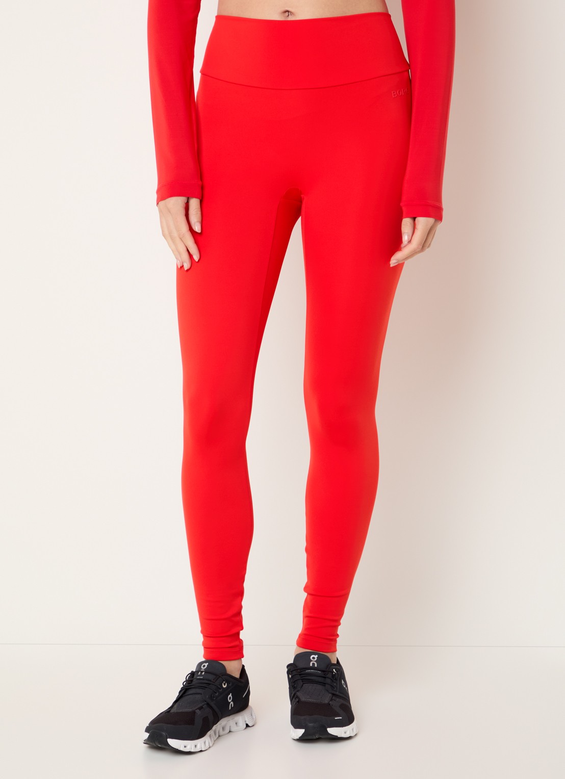 Björn Borg Studio high waist skinny fit trainigslegging met 3D logo - detail rood