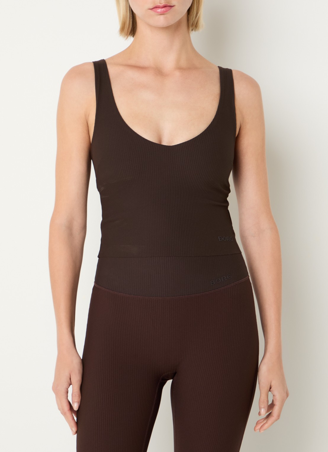 Björn Borg Studio sport bh met ribstructuur en medium support - detail bruin