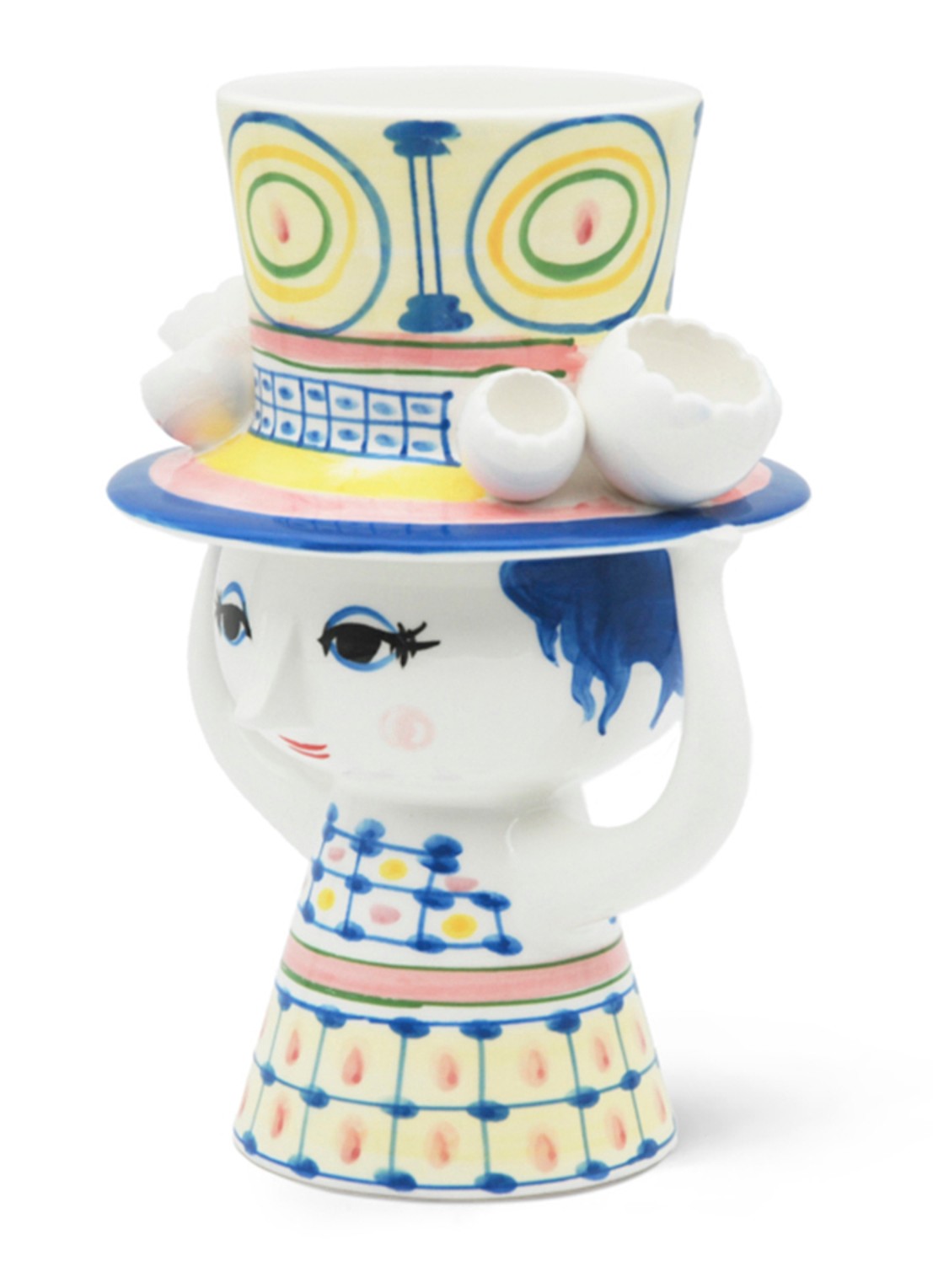 Bjørn Wiinblad Dame met hoed kandelaar 20.5 cm  - detail blauw