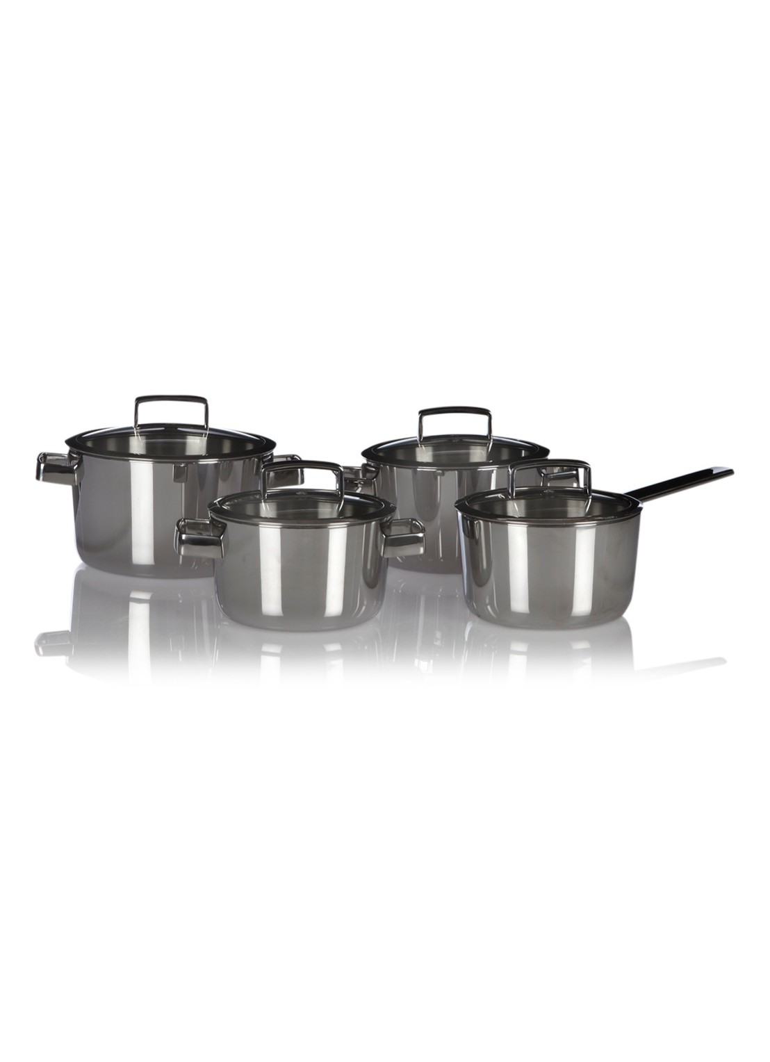 BK Conical Deluxe pannenset 4-delig - voorkant zilver