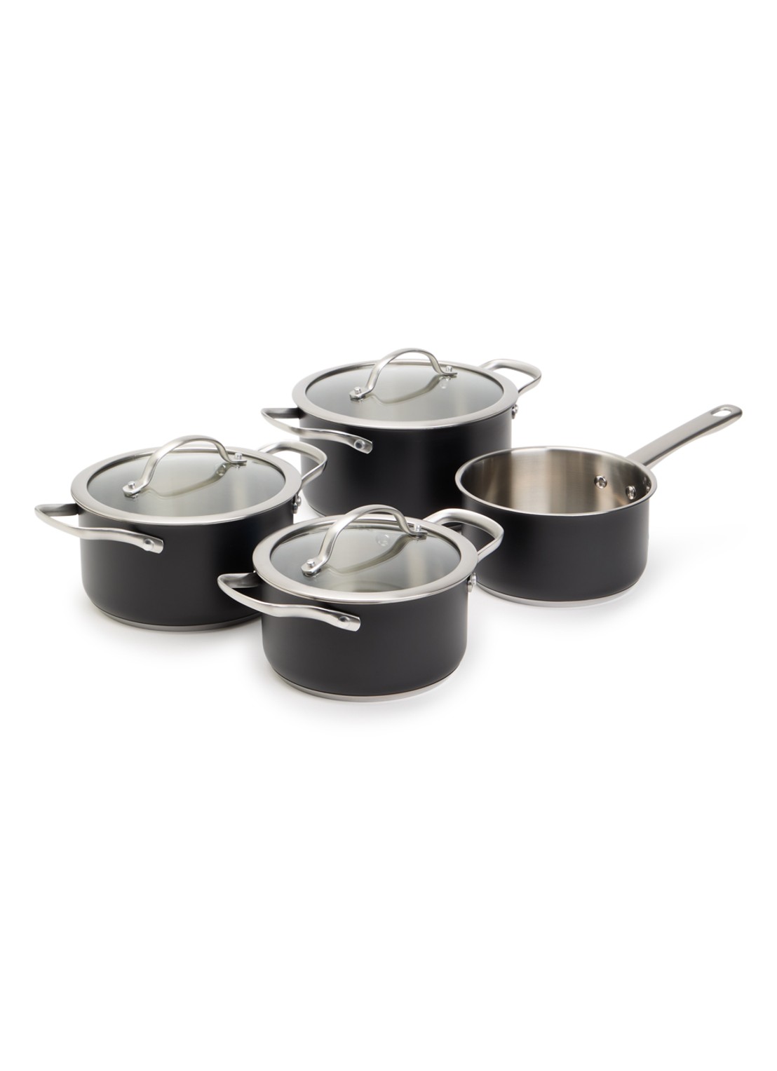 BK Purity Black pannenset 4-delig - voorkant zwart