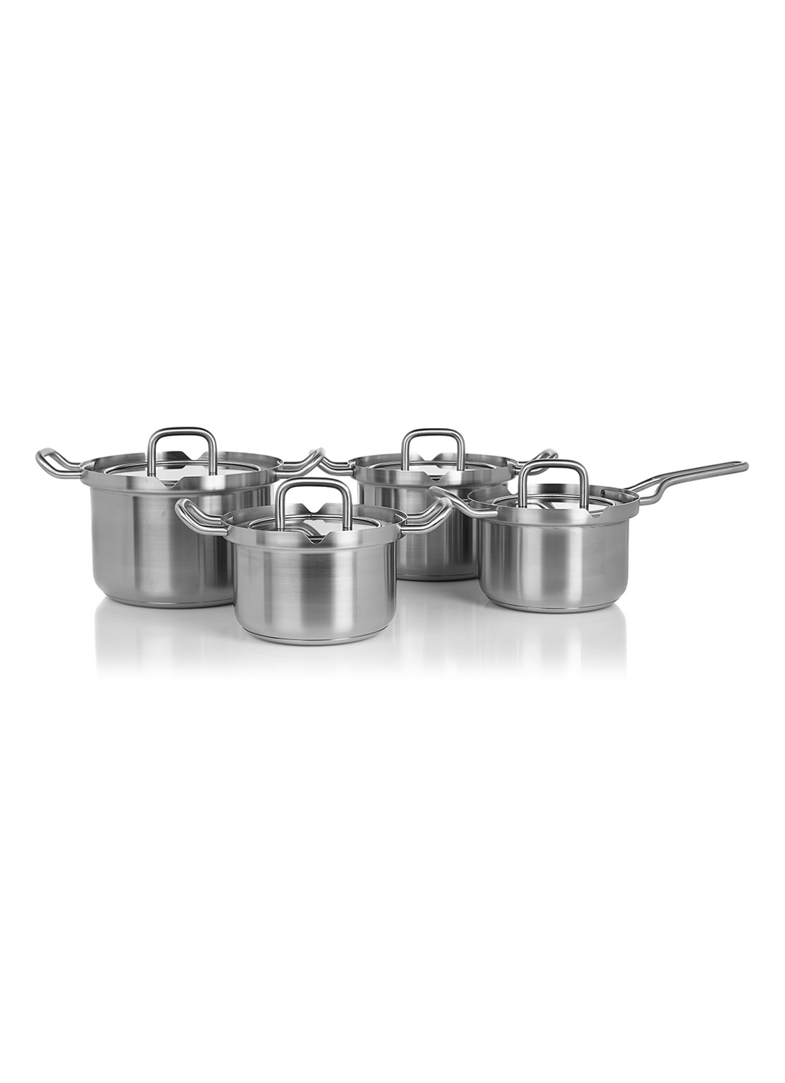 BK Q-Linair Master pannenset met glazen deksels, 4-delig - voorkant 3 zilver