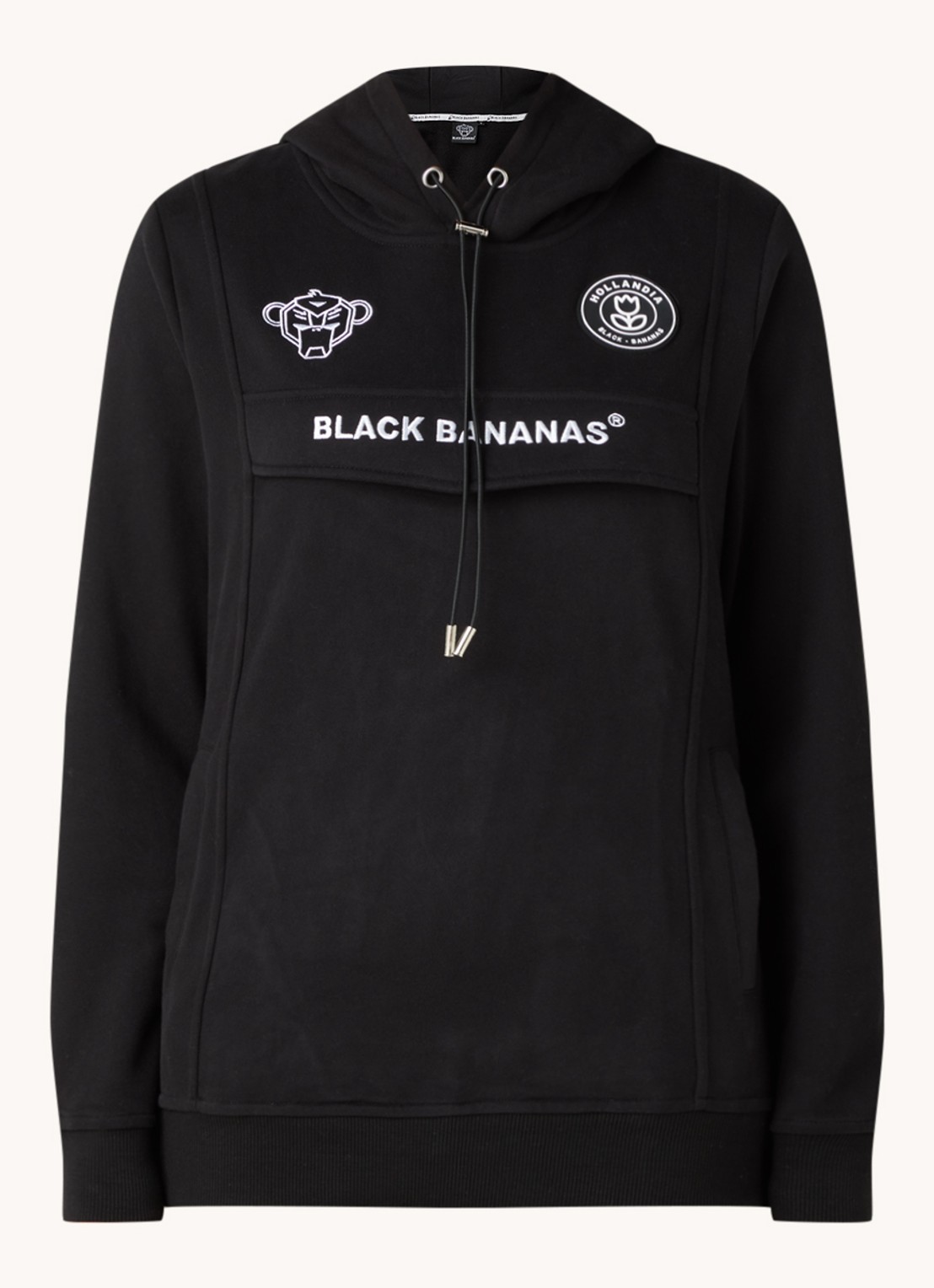 Black Bananas Hoodie met steekzakken en logoborduring - voorkant 2 zwart