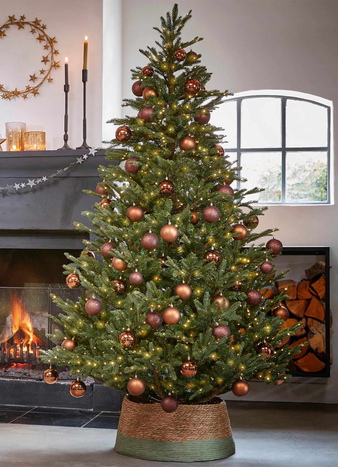 Black box Frasier kunstkerstboom met LED verlichting 185 cm - voorkant 5 groen