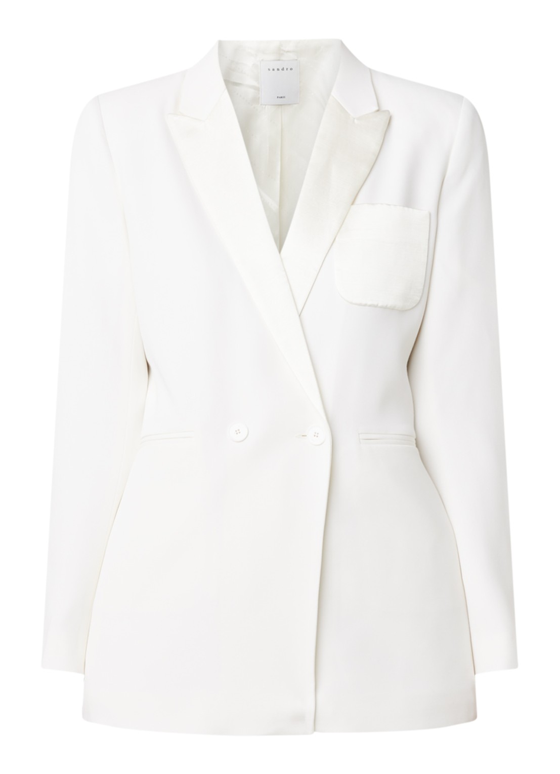 Blazer in wolblend contrast van satijn - voorkant gebroken wit