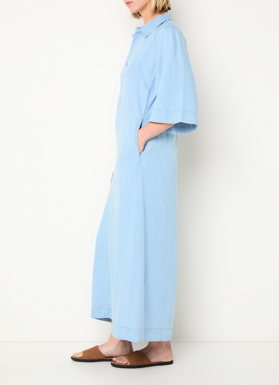 BLLMR Julie midi denim tuniekjurk met steekzakken - voorkant 3 lichtblauw