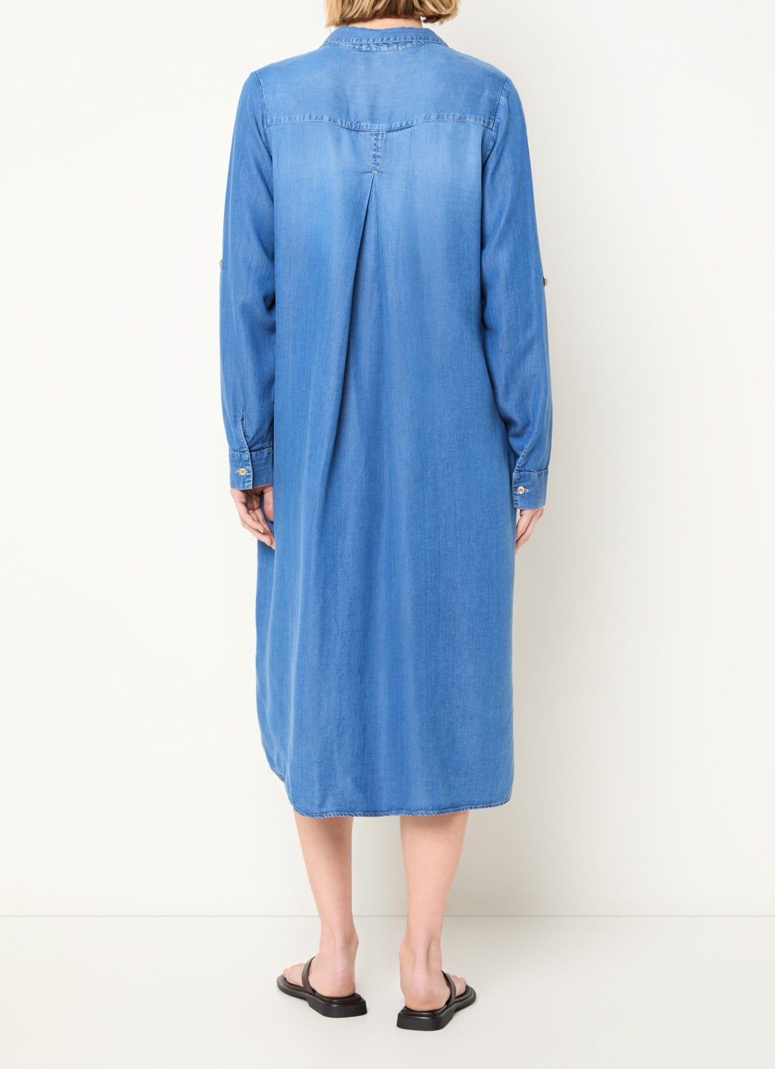 BLLMR Karina midi tuniekjurk van chambray met borstzakken - achterkant 4 blauw