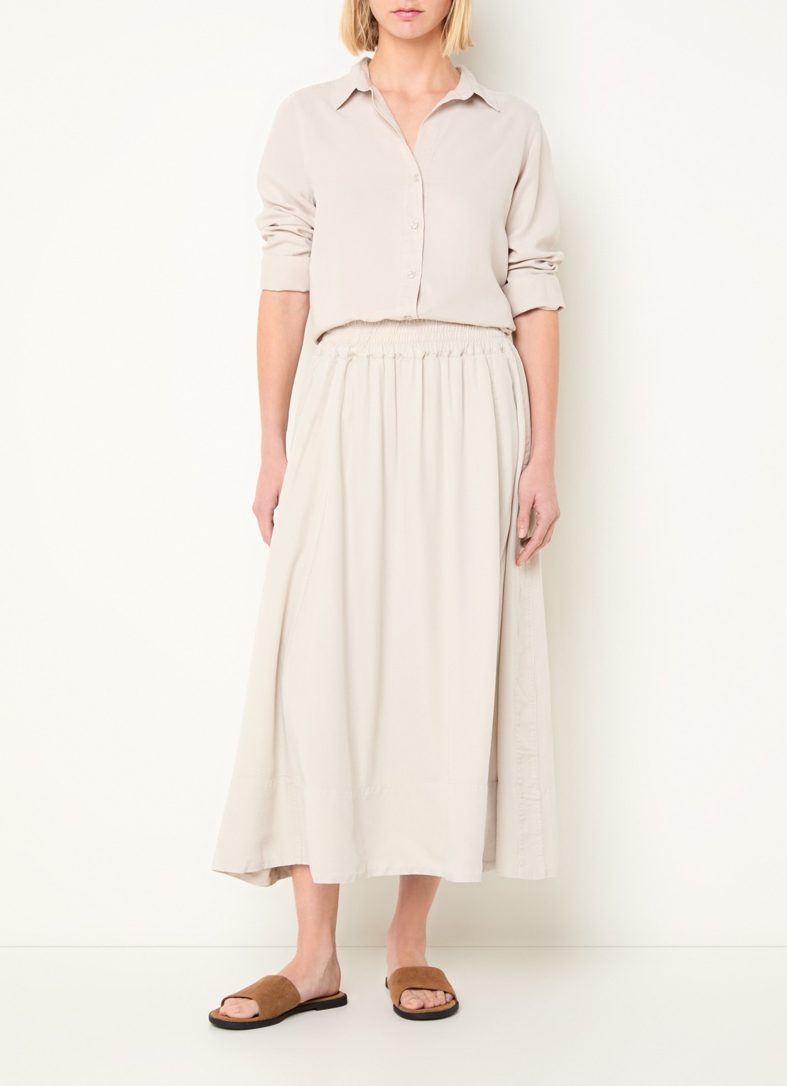 BLLMR Laila midi A-lijn rok met elastische band - voorkant 4 beige