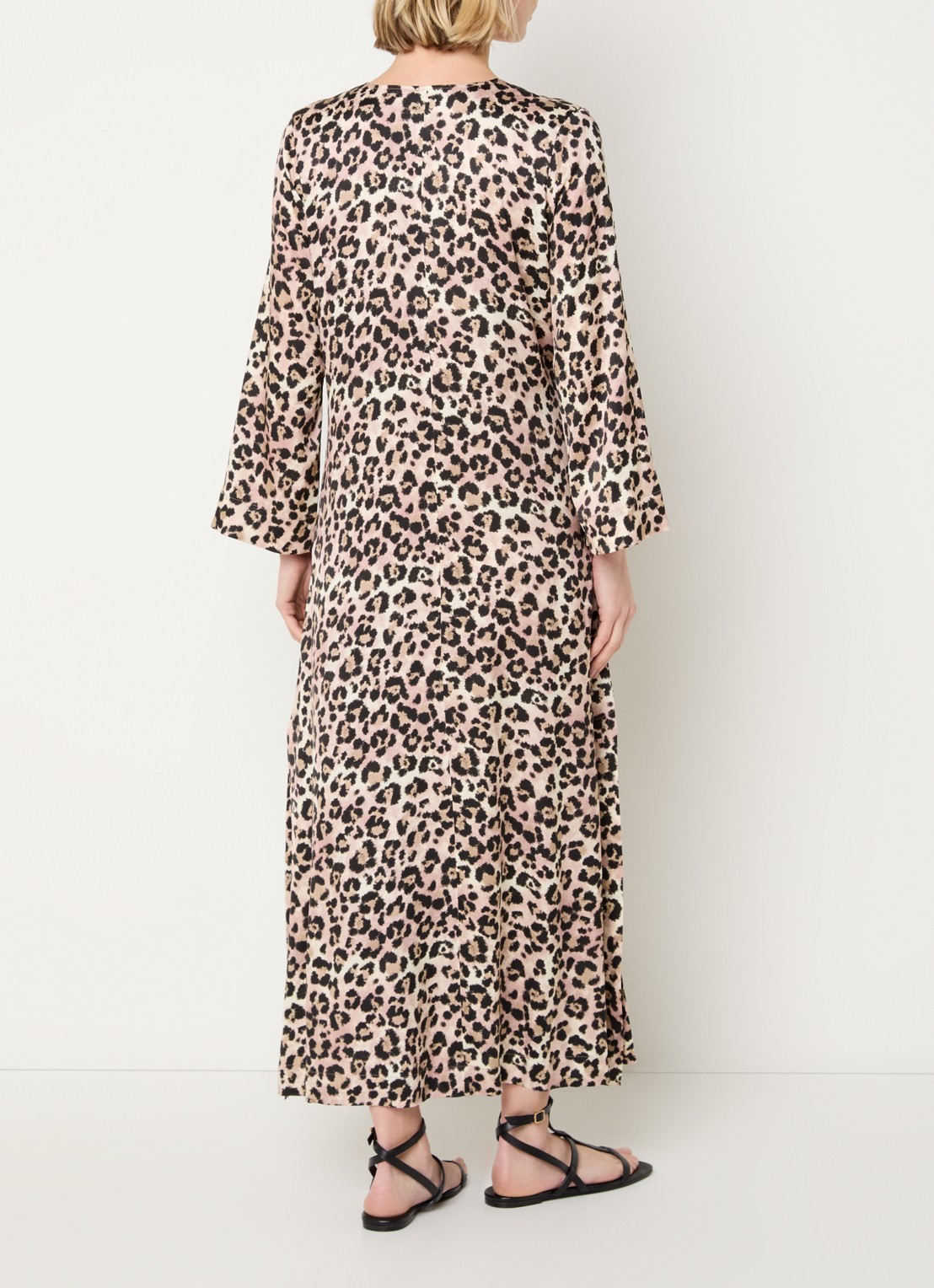 BLLMR Shira maxi jurk met panterprint - achterkant 2 lichtbruin
