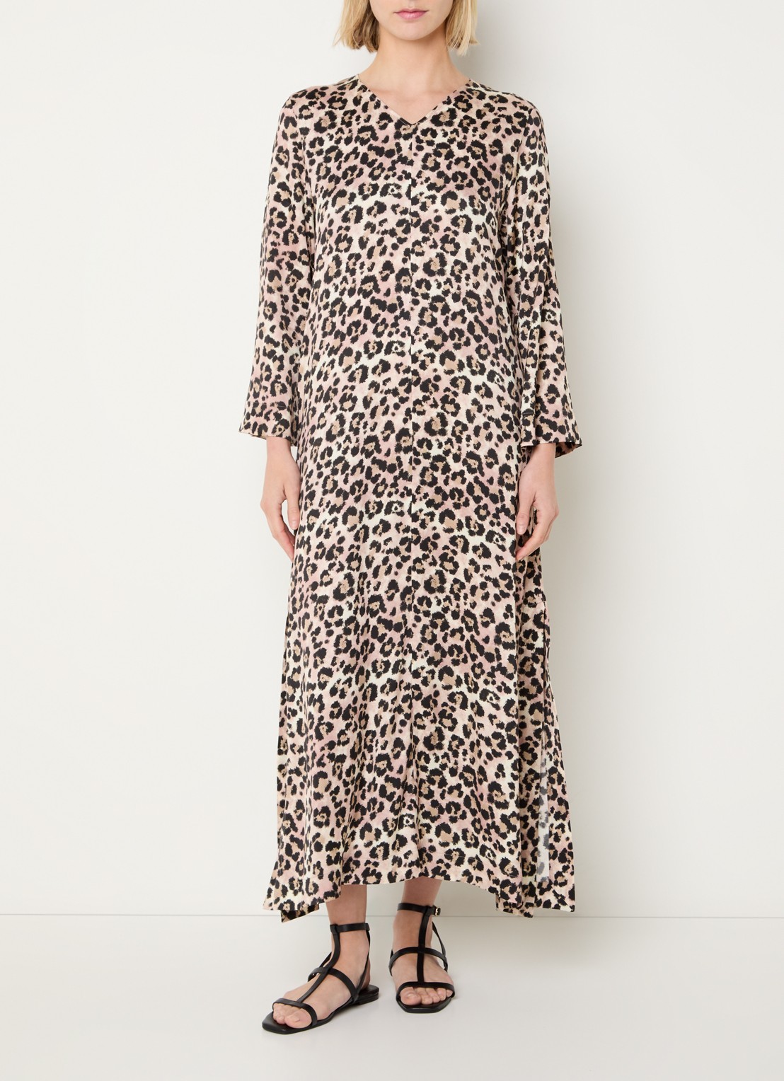 BLLMR Shira maxi jurk met panterprint - detail lichtbruin