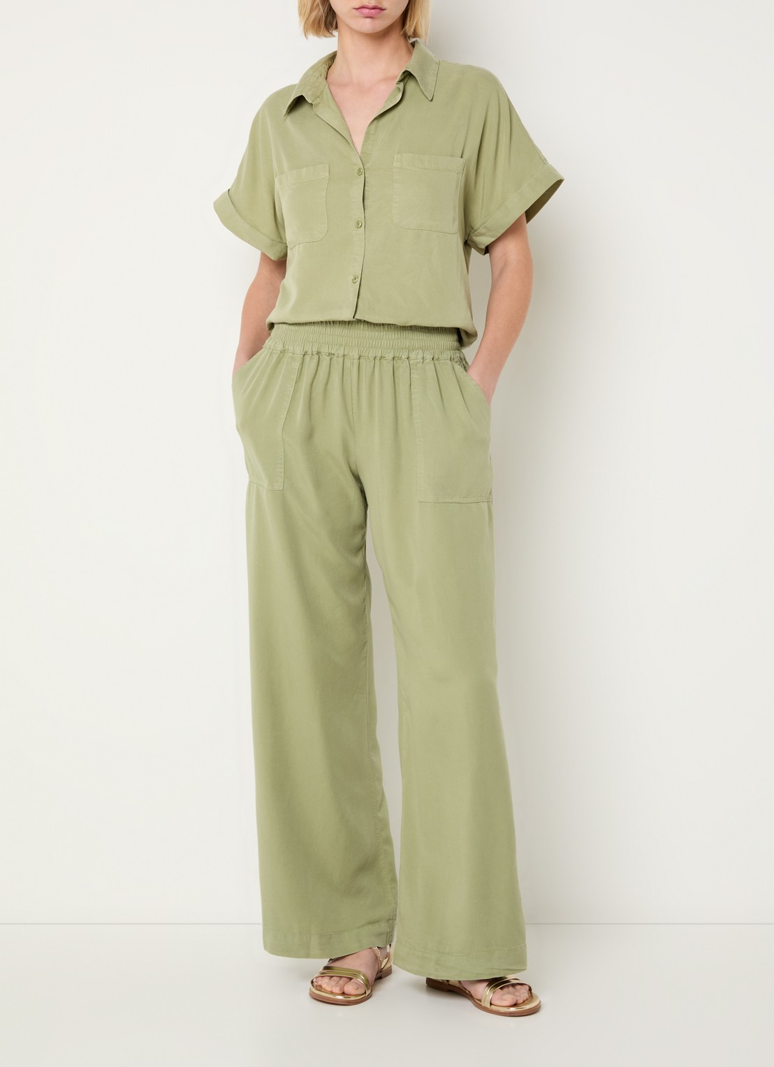 BLLMR Stella high waist straight fit pantalon met opgestikte zakken - voorkant 3 olijfgroen