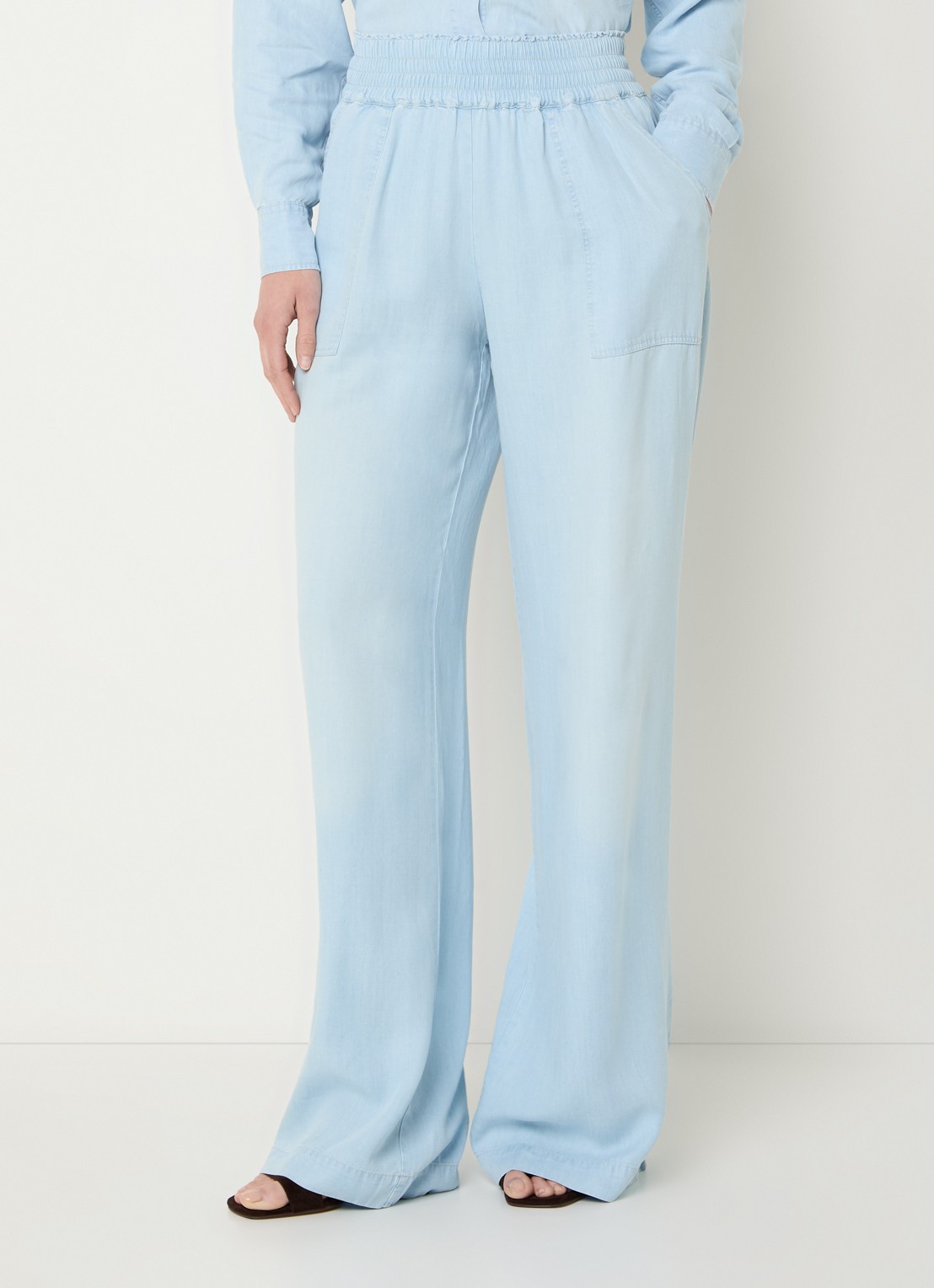 BLLMR Stella high waist wide fit broek van chambray - detail 4 lichtblauw