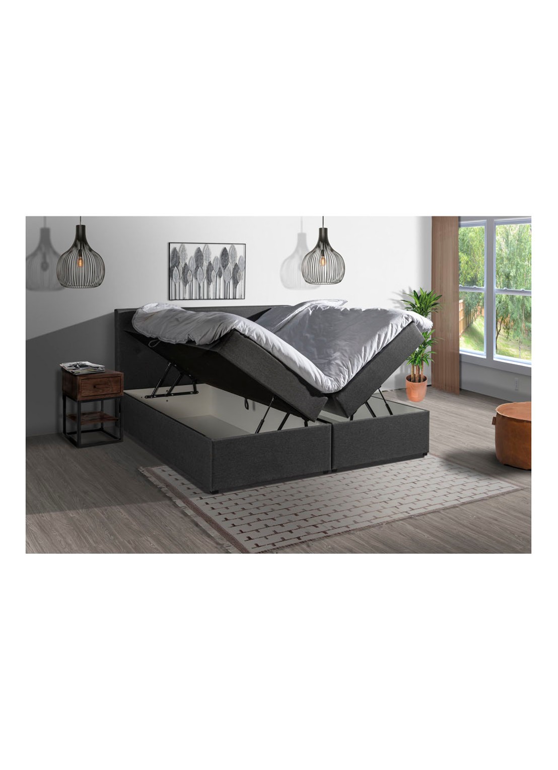 Bloemendaal Guardar Boxspring met opbergruimte inclusief matras en topper - voorkant 2 antraciet