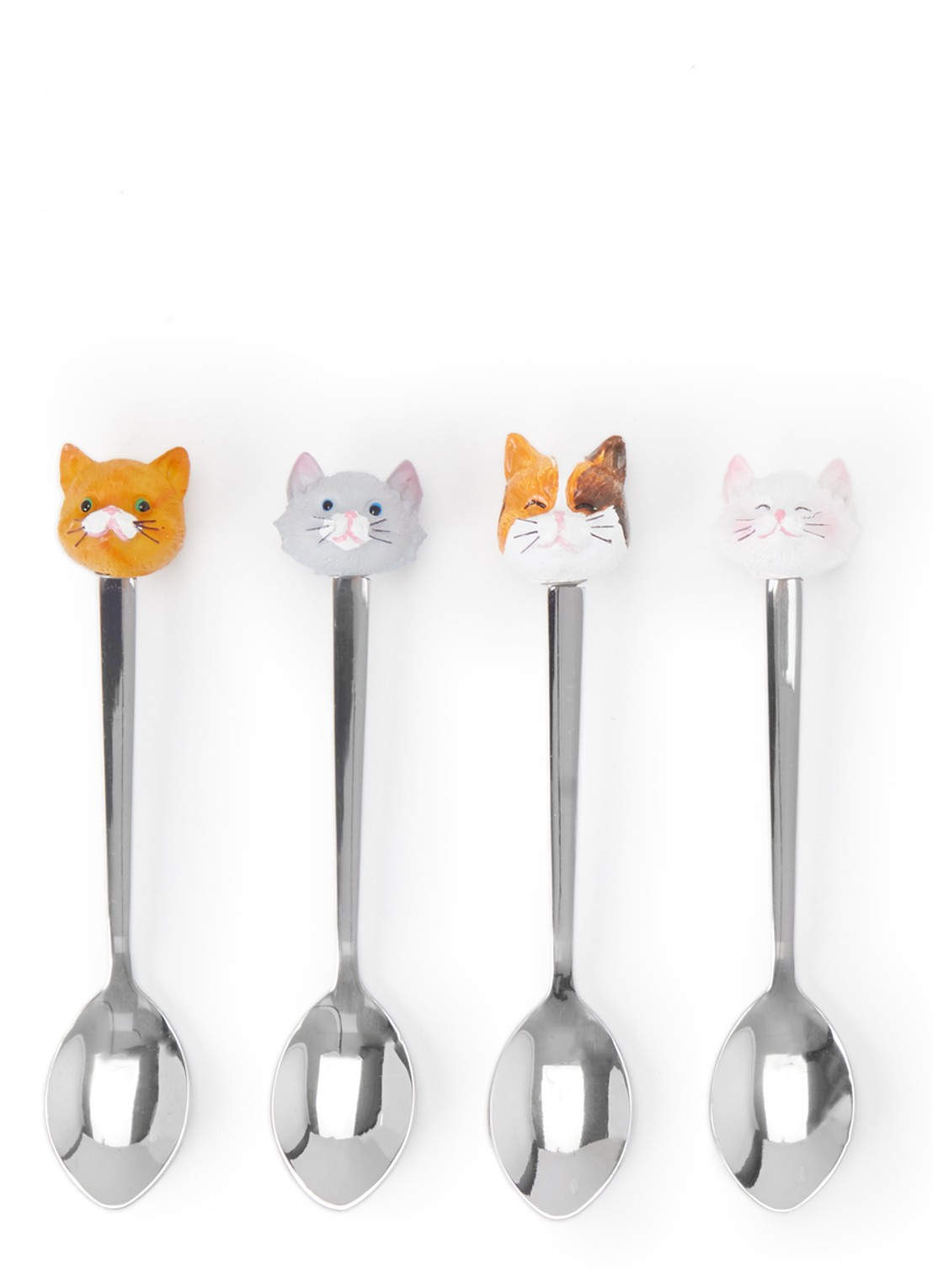 Blond Amsterdam Cat theelepel set van 4  - voorkant zilver