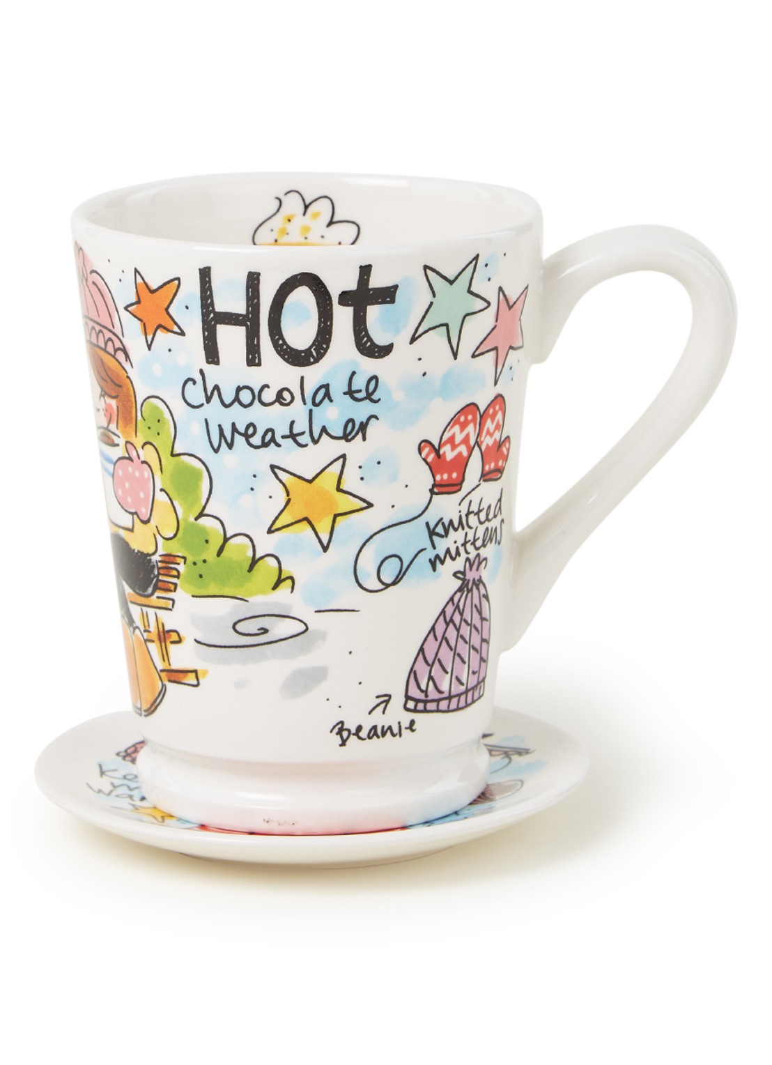 Blond Amsterdam Hot Choc XL mok met petit four bordje 50 cl set van 2 - voorkant wit