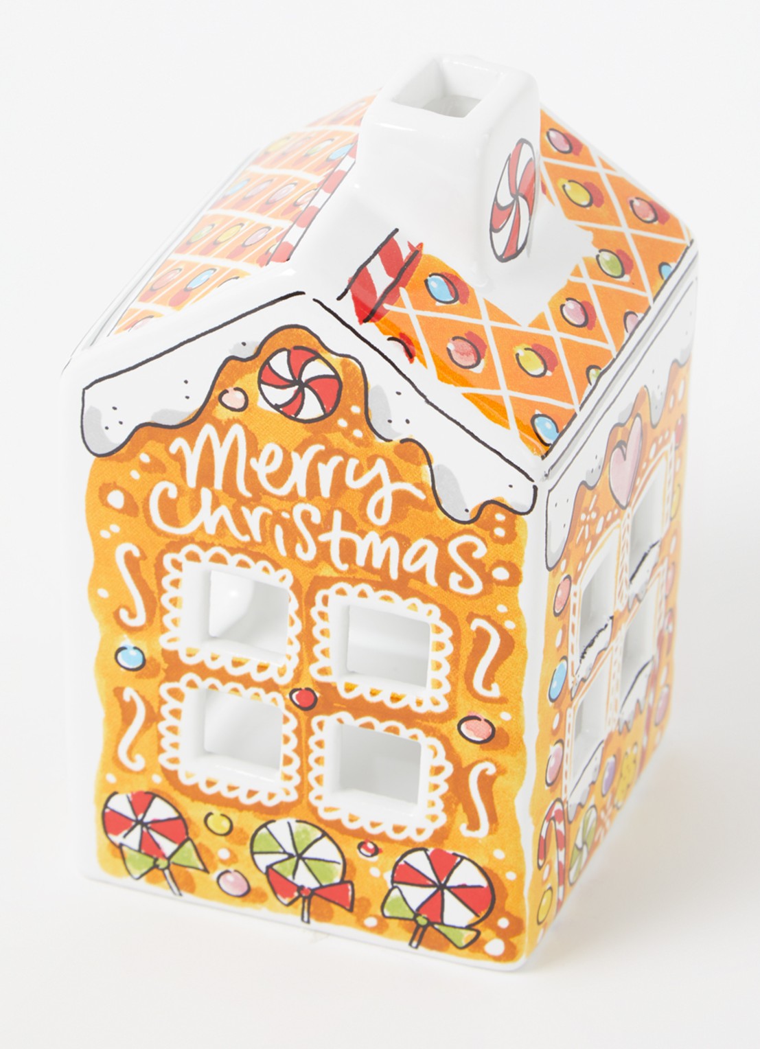 Blond Amsterdam Kerst Gingerbread waxinelichthouder 14 cm - voorkant 2 oranje