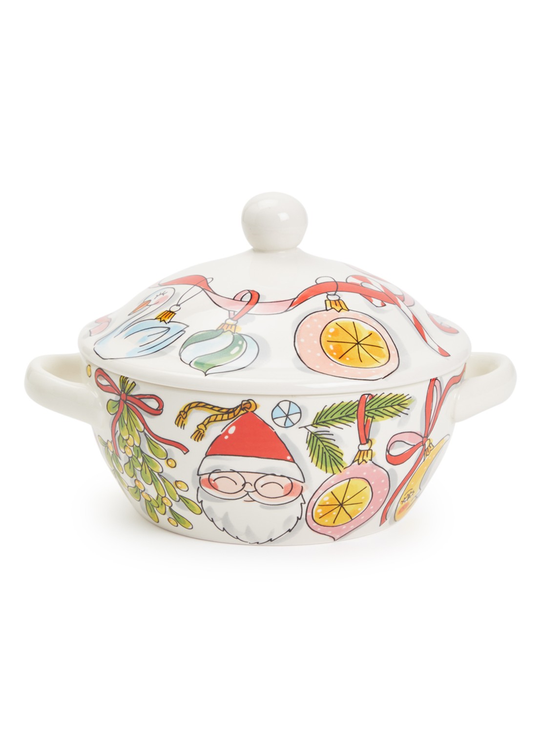 Blond Amsterdam Kerst Strik terrine met deksel 23 cm - voorkant gebroken wit