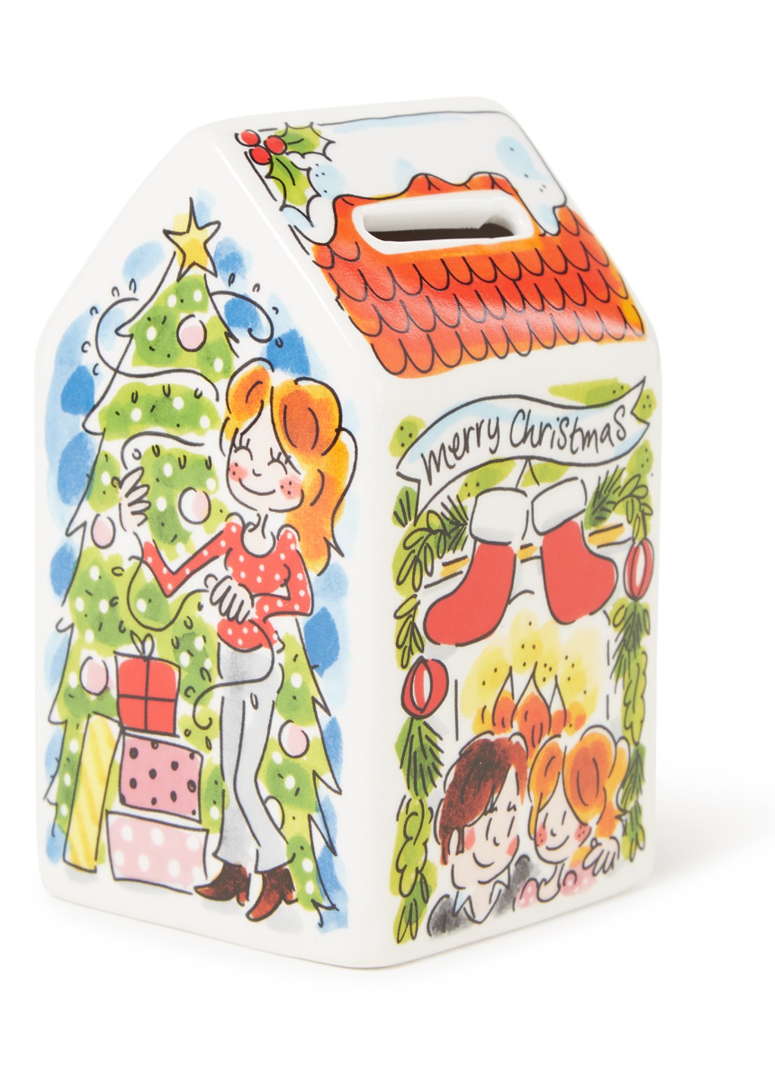 Blond Amsterdam Money House Christmas spaarpot 14 cm - voorkant rood
