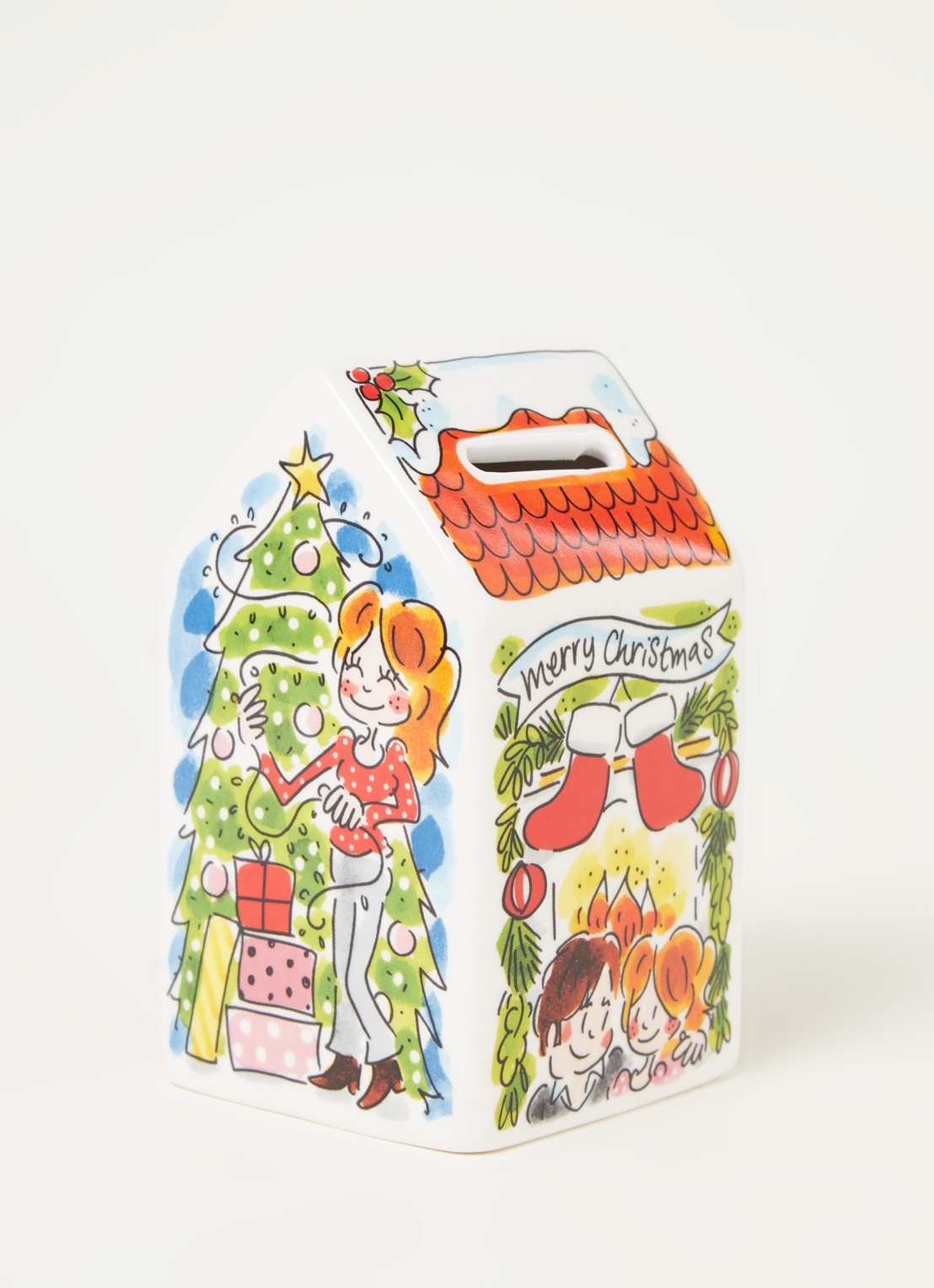 Blond Amsterdam Money House Christmas spaarpot 14 cm - voorkant 2 rood