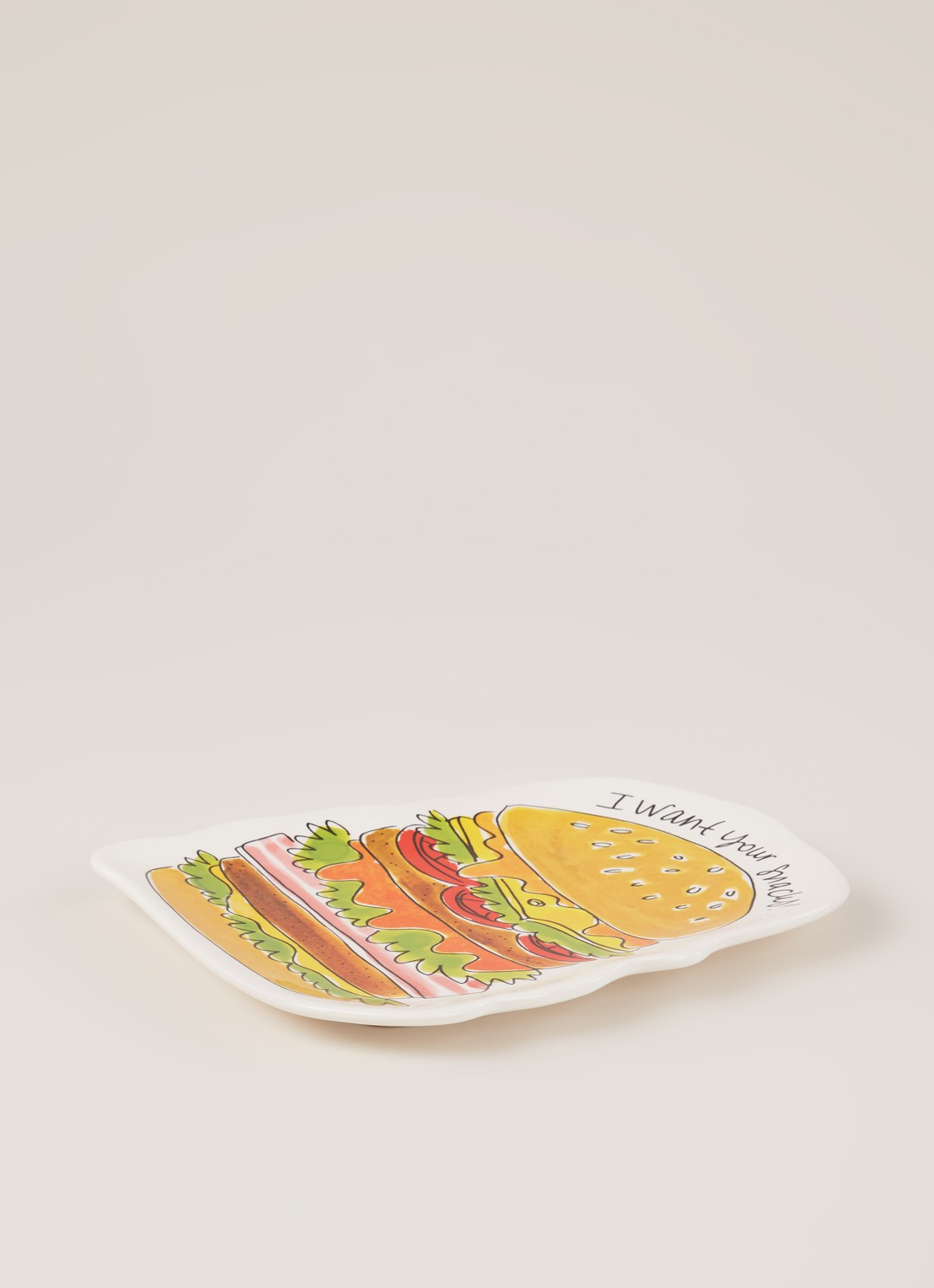Blond Amsterdam Snack Burger gebaksbordje 20 x 16 cm - detail wit