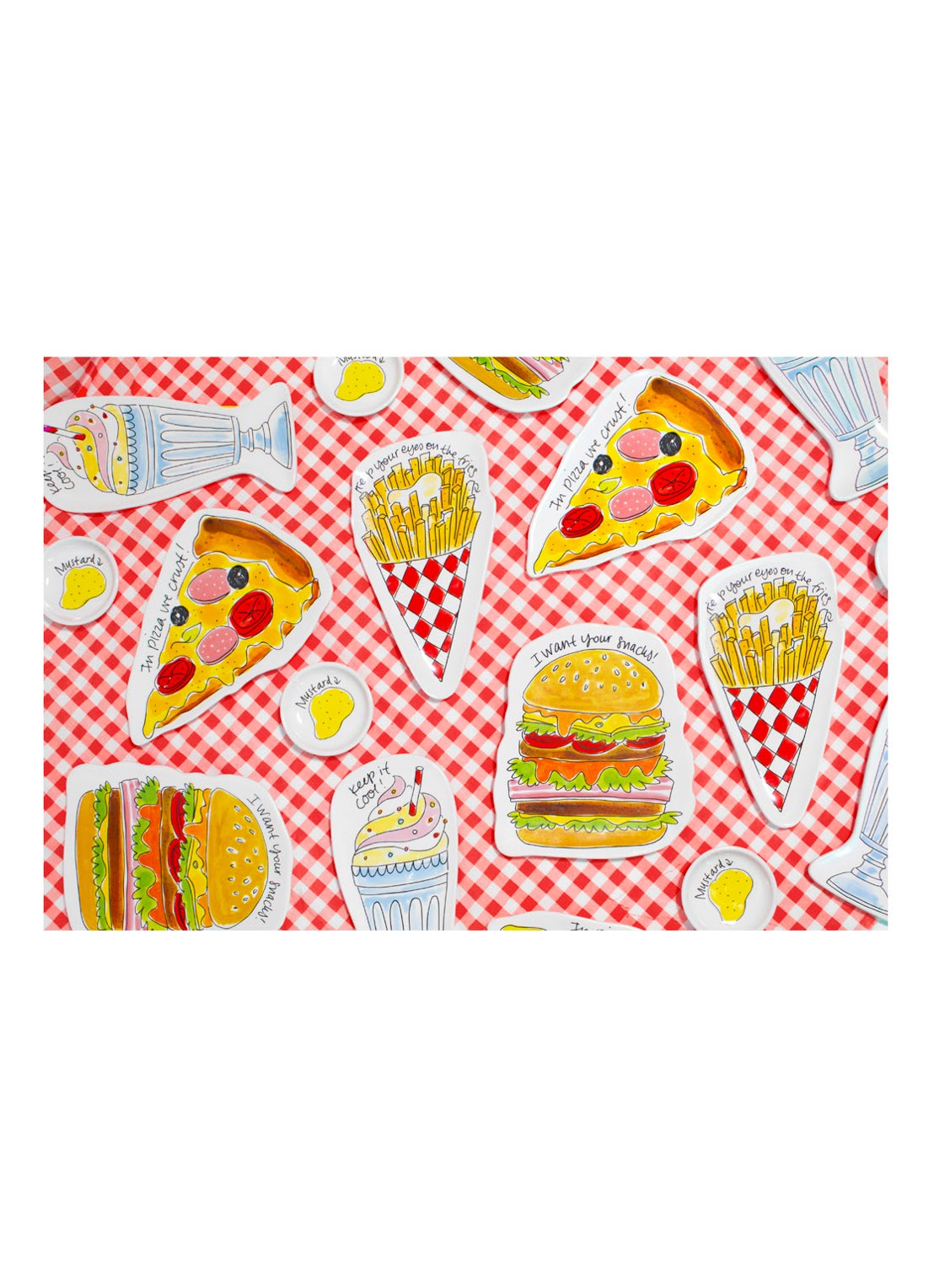 Blond Amsterdam Snack Burger gebaksbordje 20 x 16 cm - voorkant 6 wit