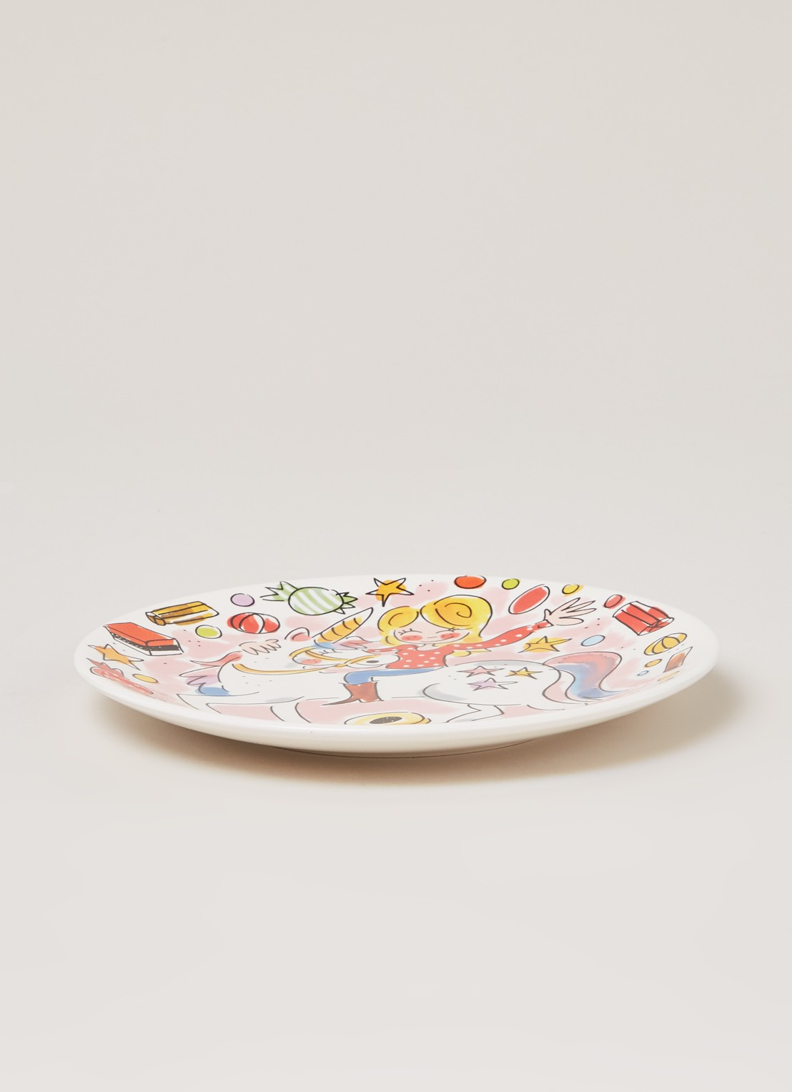Blond Amsterdam Unicorn gebaksbord 18 cm - voorkant 2 roze