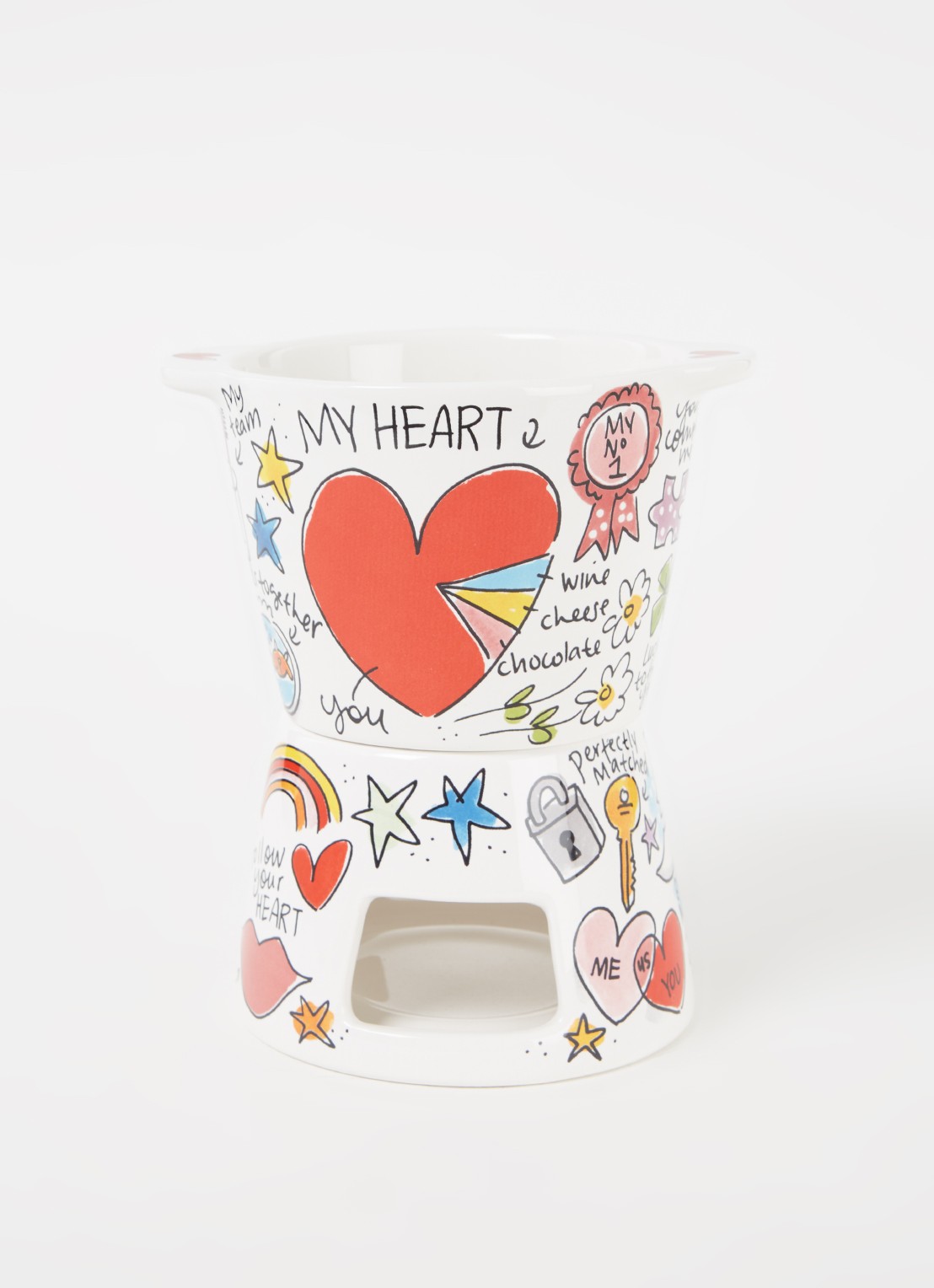 Blond Amsterdam Valentijn fondue set klein 18 cm - voorkant 3 multicolor