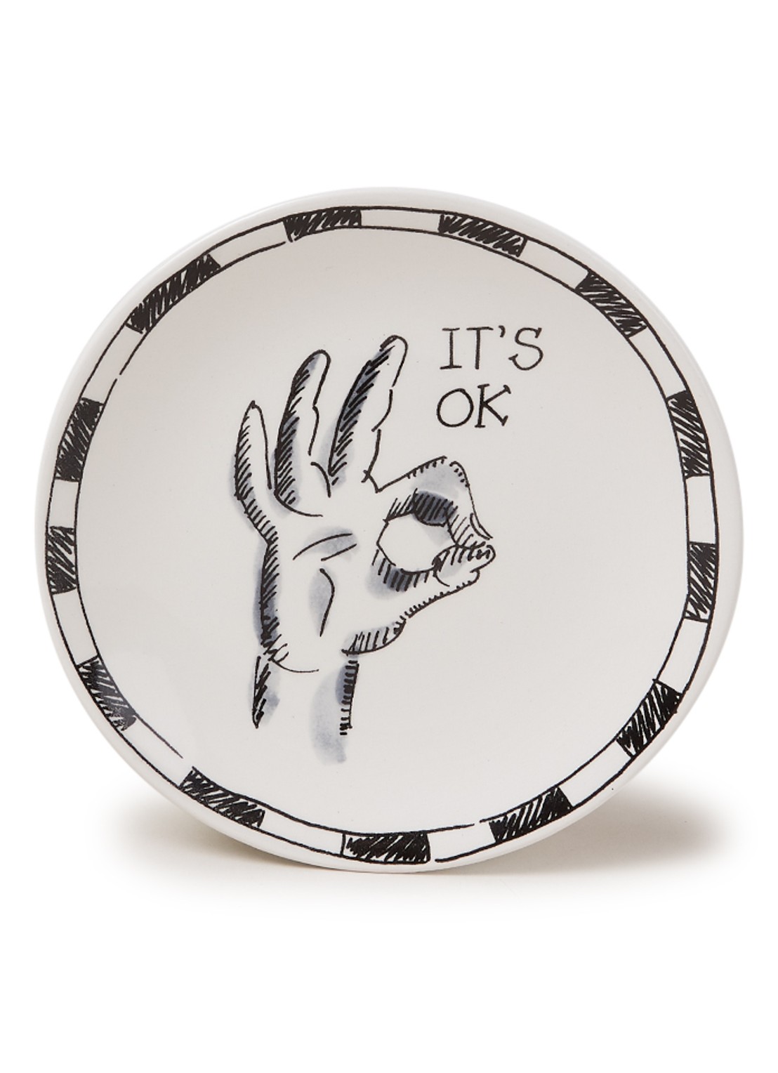 Blond Amsterdam X Noir It's Ok gebaksbordje 12 cm - voorkant gebroken wit