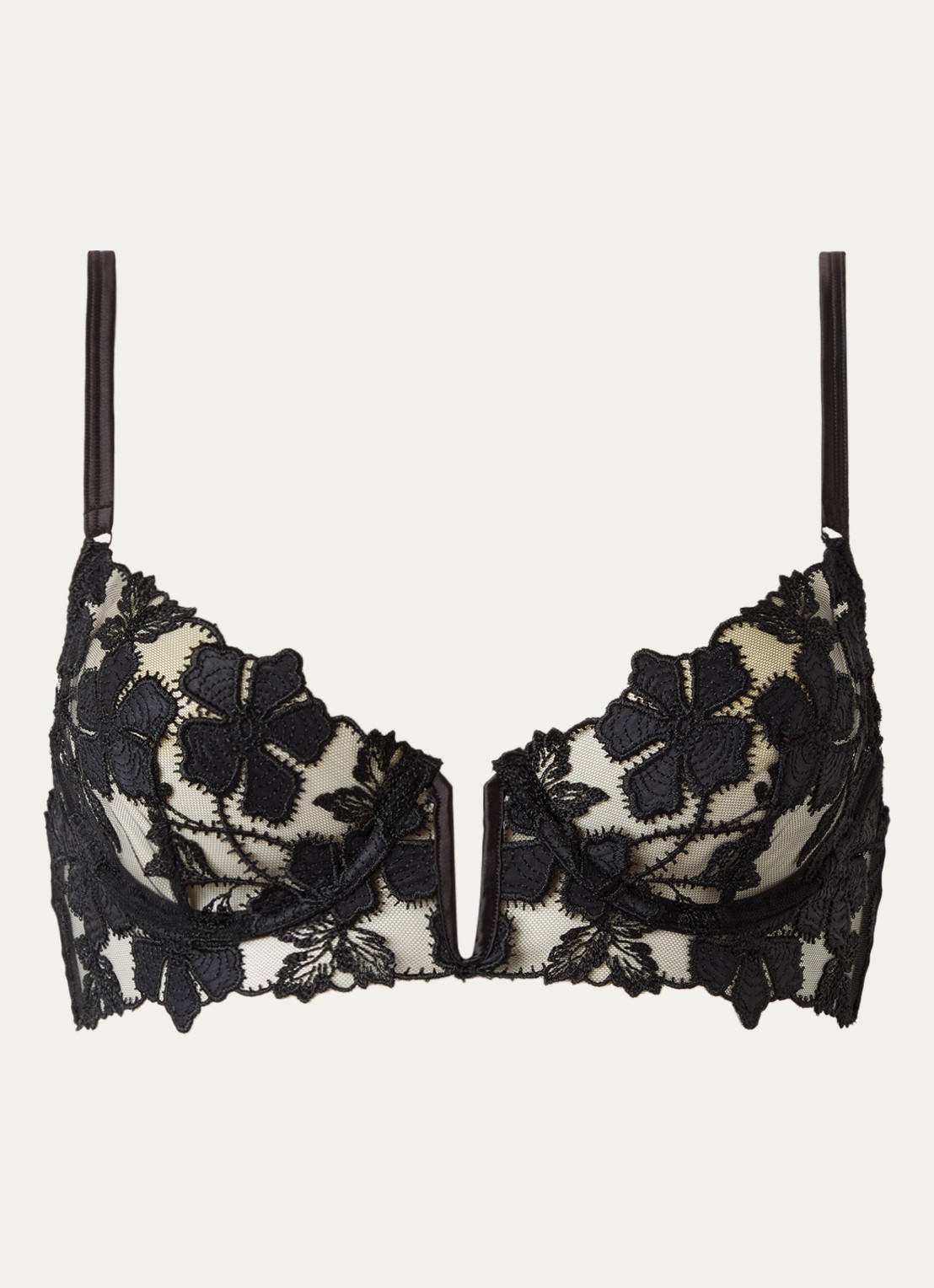 Bluebella Alara longline beugel bh van mesh met bloemborduring - voorkant zwart