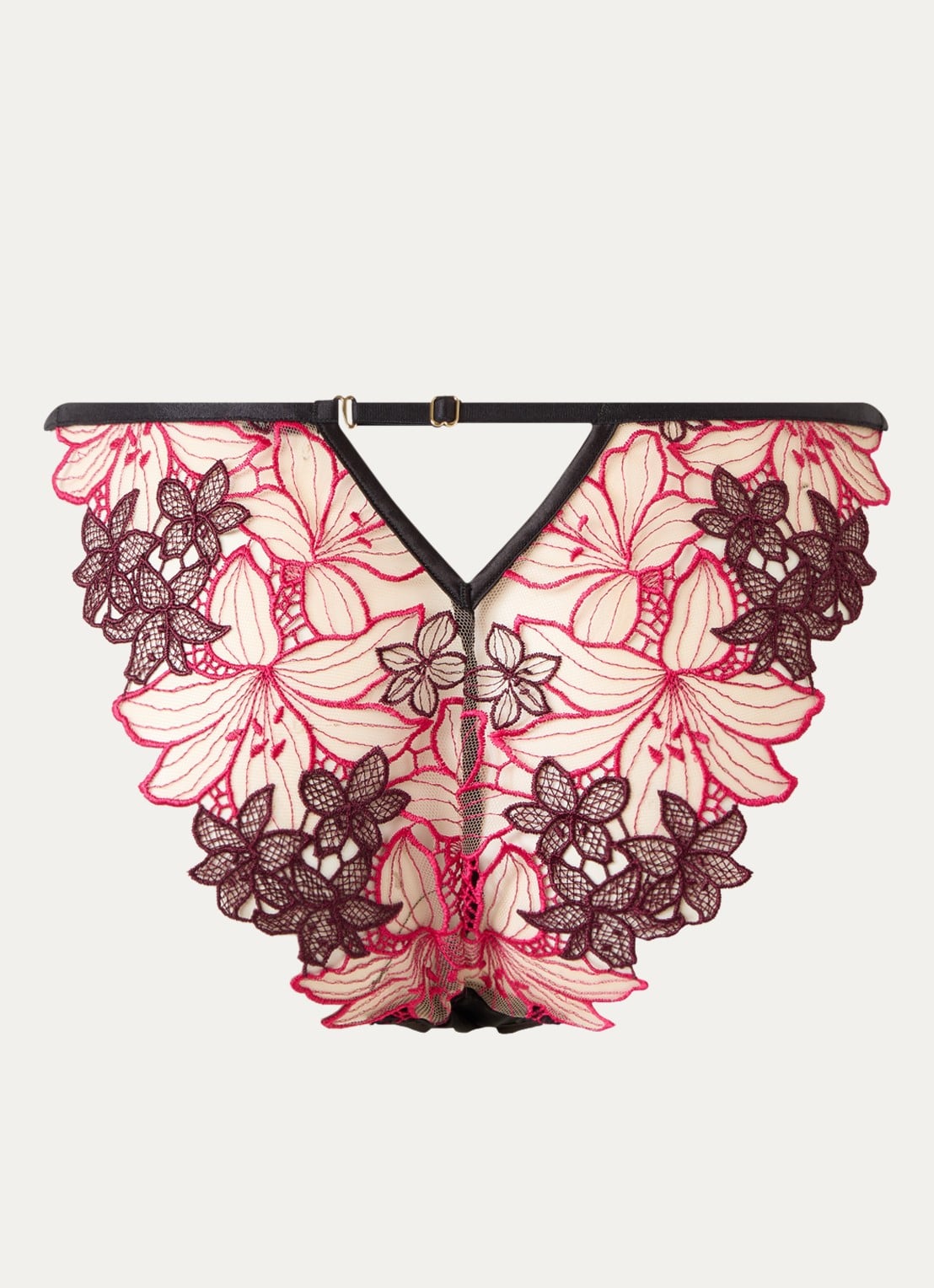 Bluebella Calantha slip van mesh met bloemborduring - achterkant fuchsia