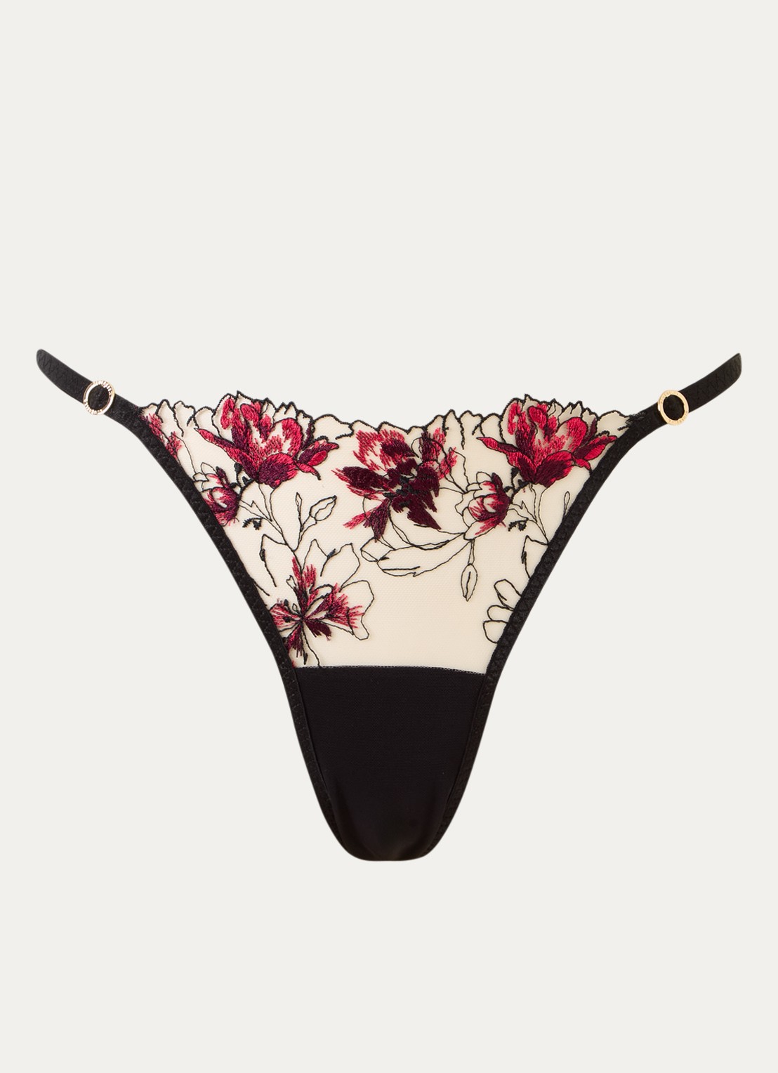 Bluebella Calista slip van mesh met bloemborduring - voorkant 2 zwart